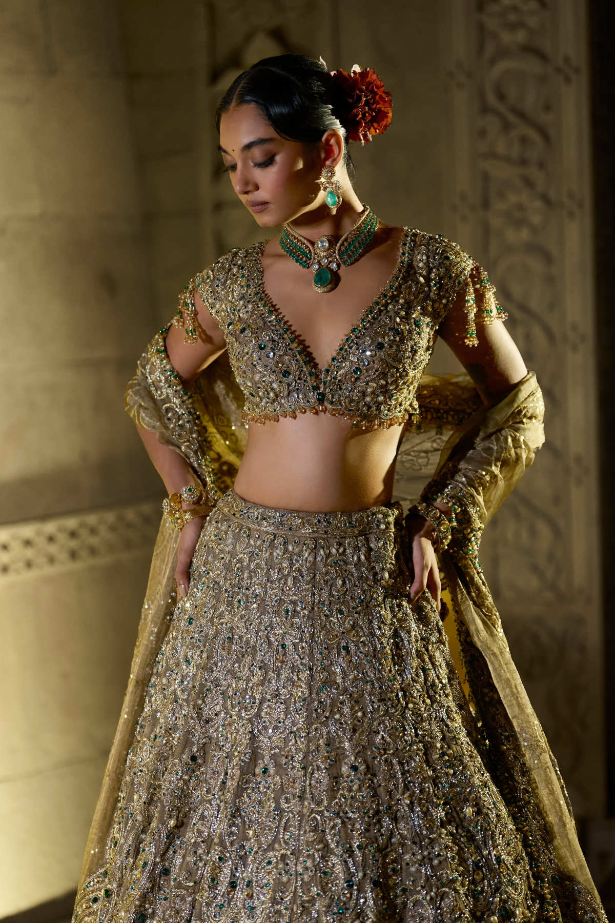 Antique Emerald Lehenga Set