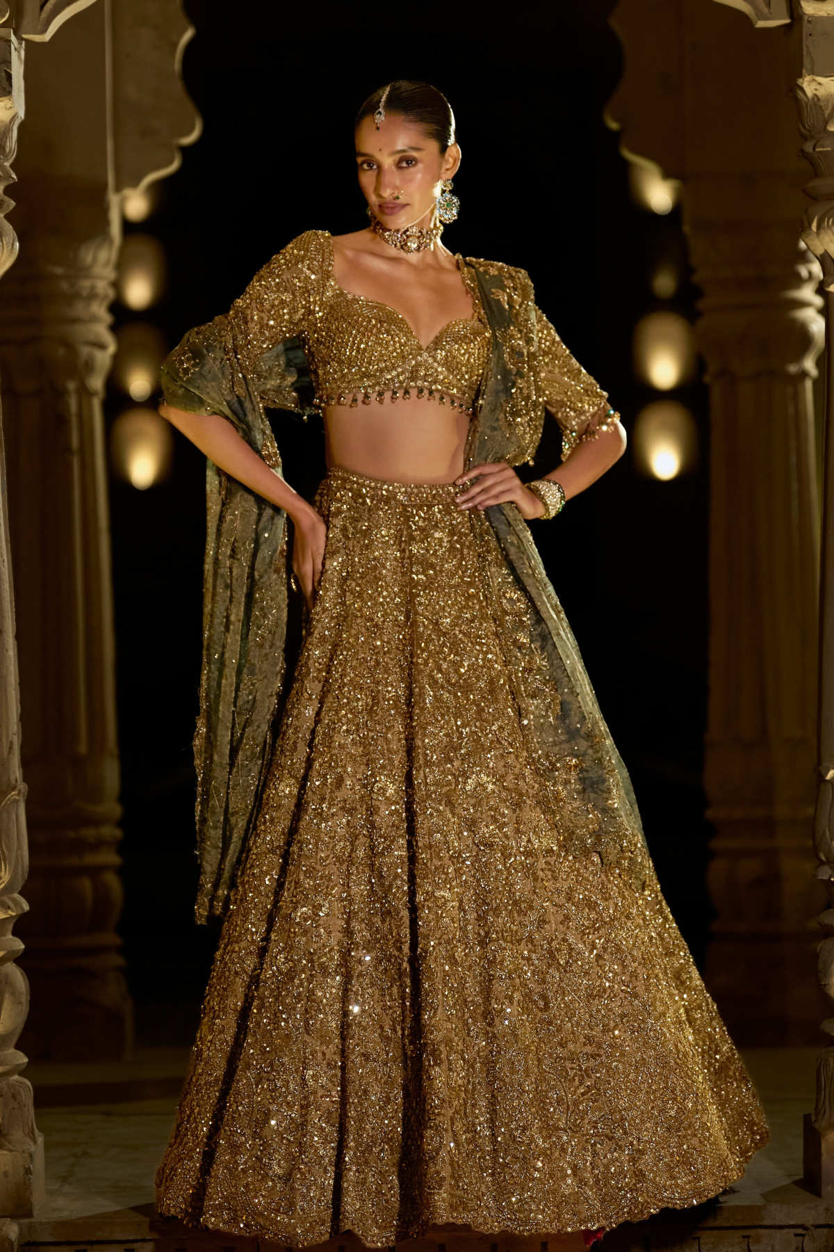 Antique Gold Tissue Lehenga Set - Ready To Ship