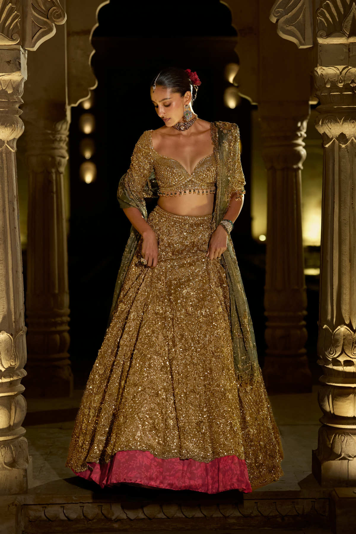 Antique Gold Tissue Lehenga Set - Ready To Ship