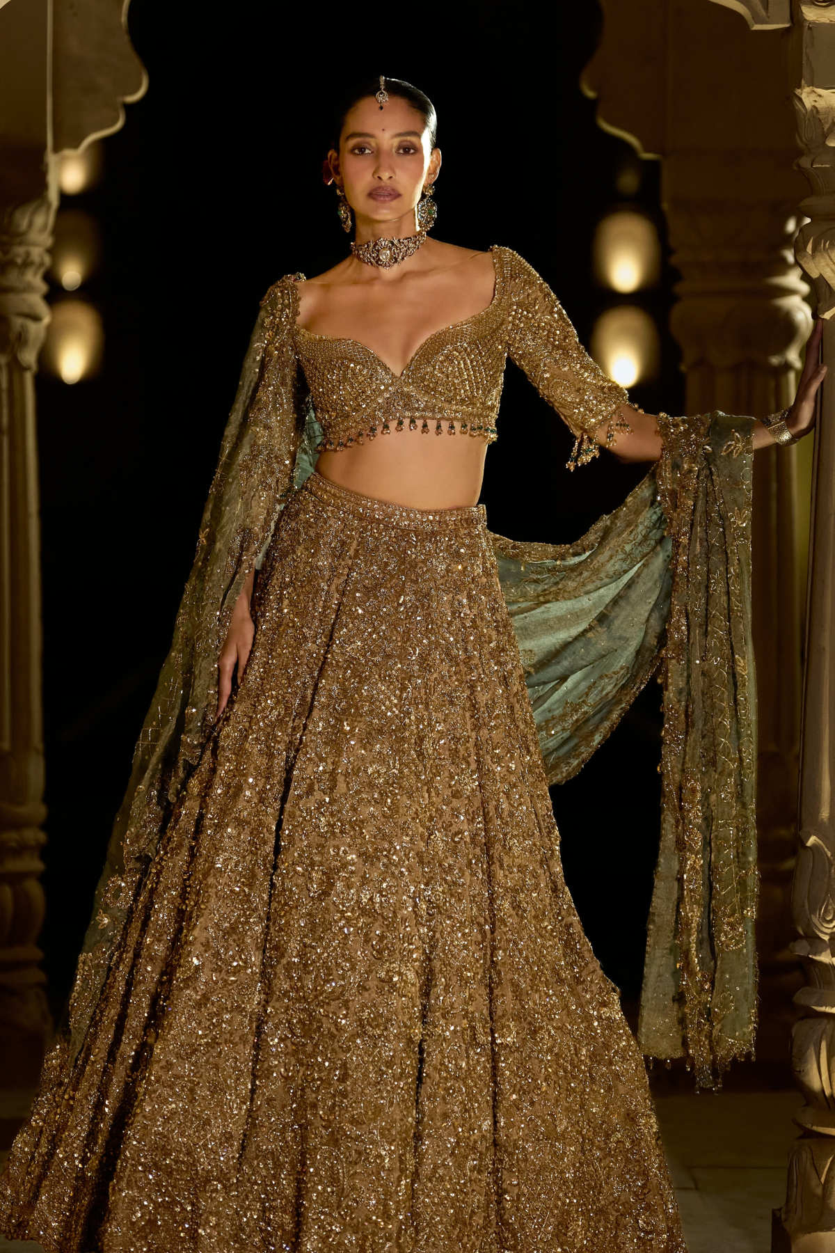 Antique Gold Tissue Lehenga Set - Ready To Ship
