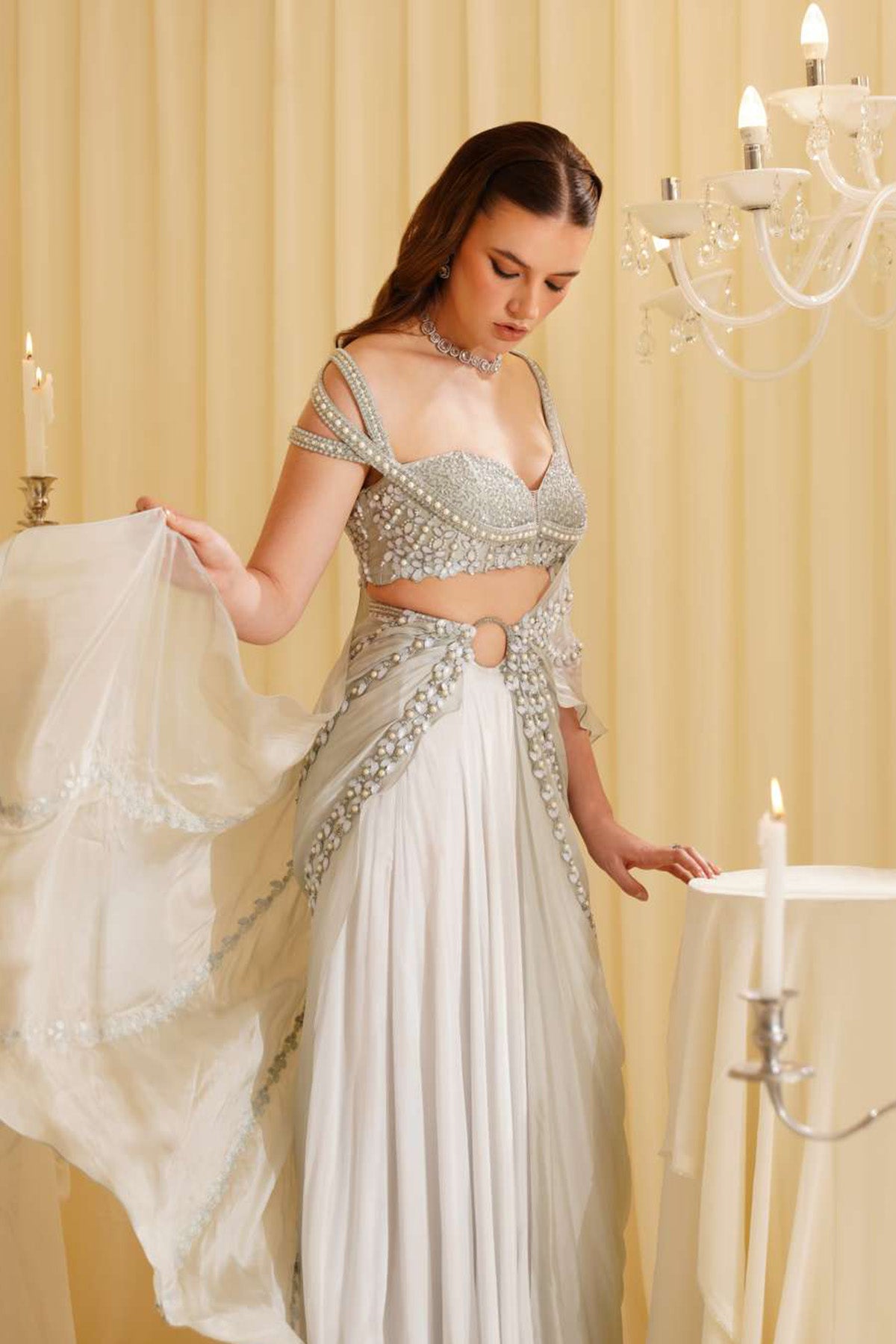 Arche off-white drape saree set
