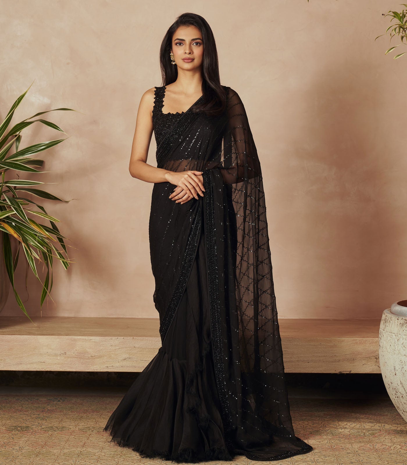 BLACK CHIFFON SAREE SET