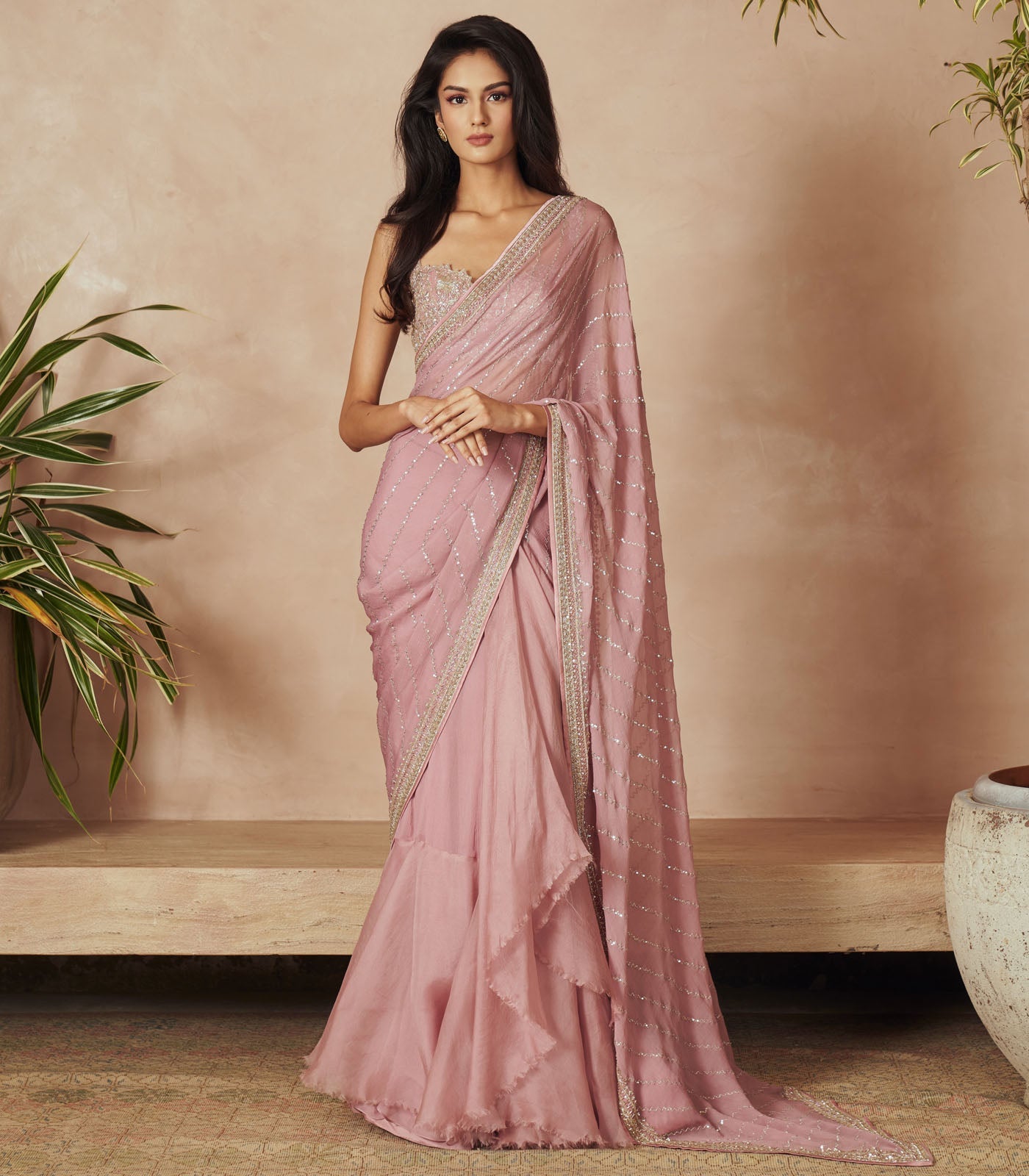 PINK CHIFFON SAREE SET