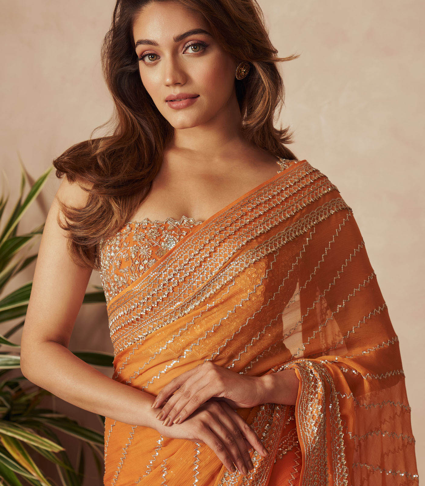 CORAL CHIFFON SAREE SET