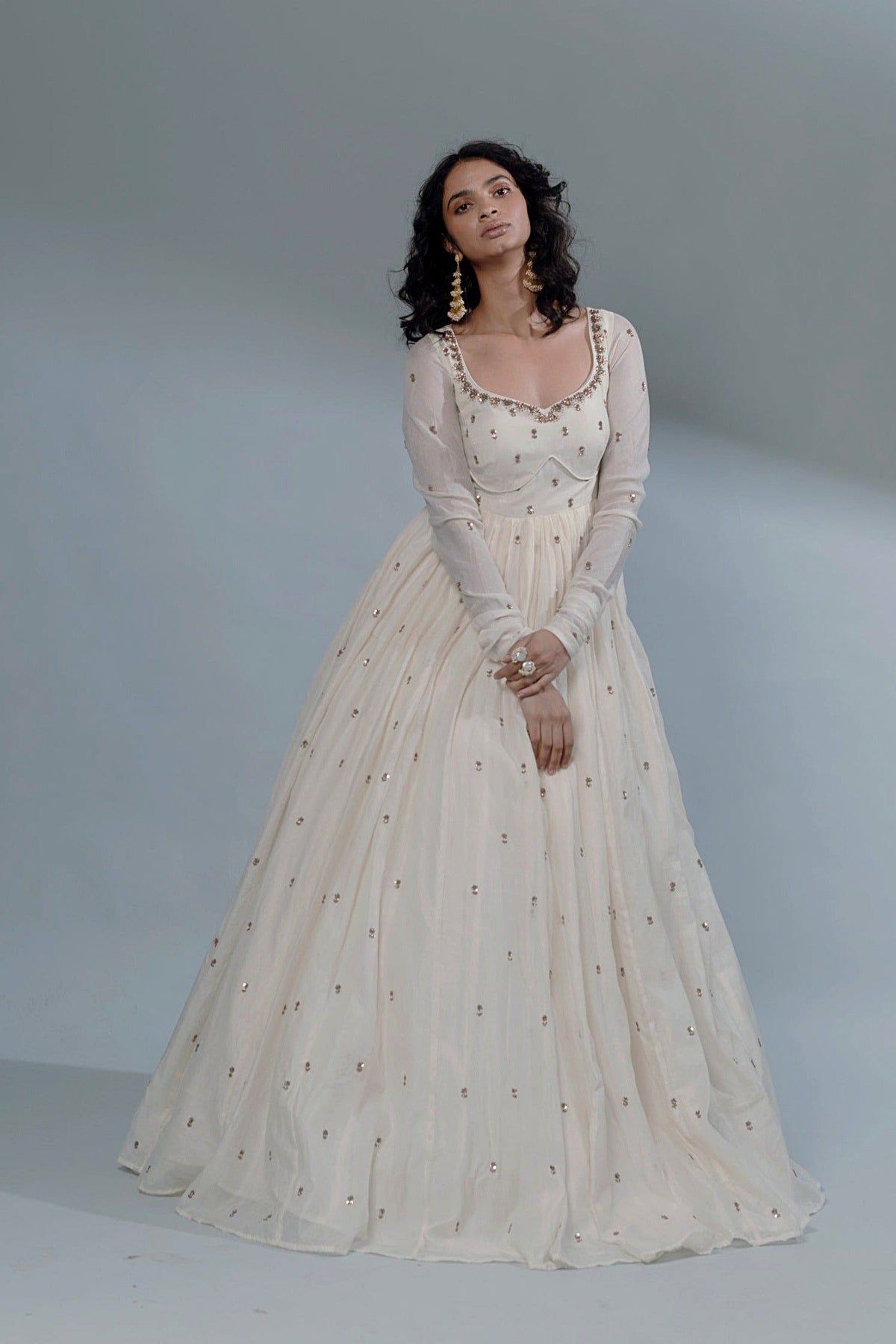 White Dori Anarkali Set