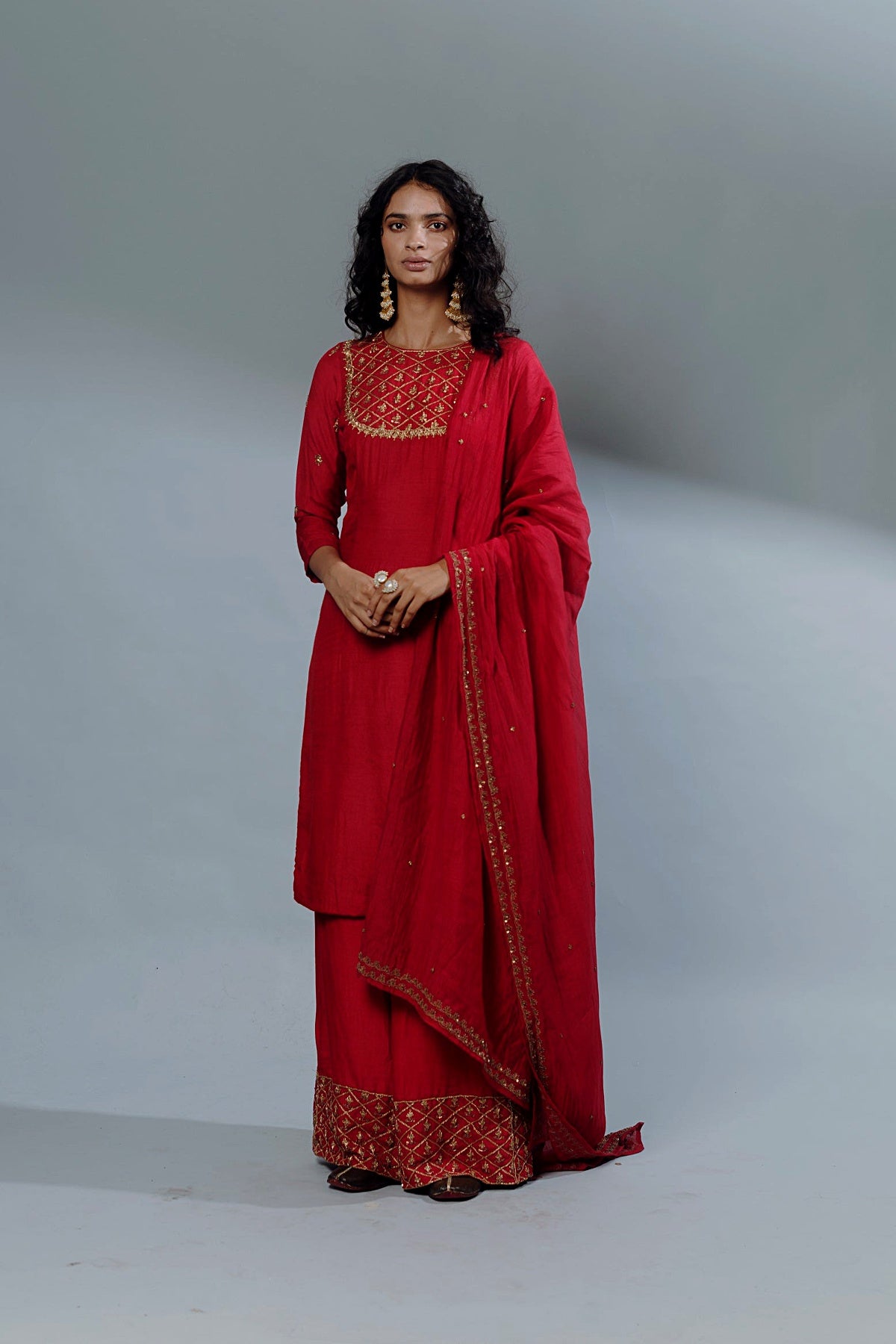 Red Straight Kurti And Pants
