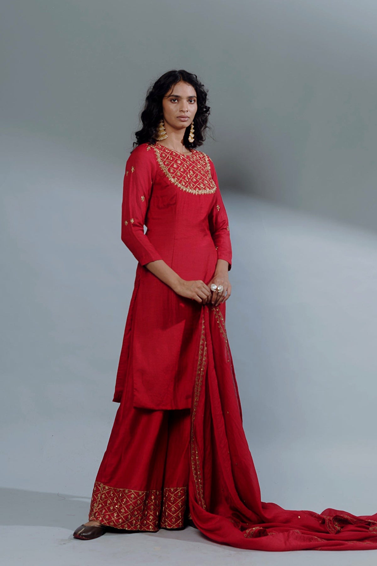 Red Straight Kurti And Pants