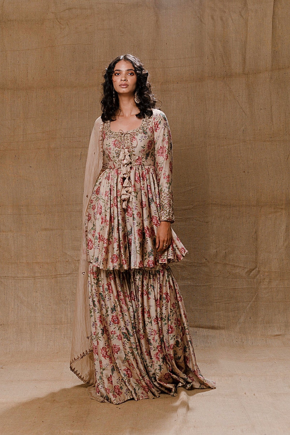 Vintage Printed Kurti And Sharara Set
