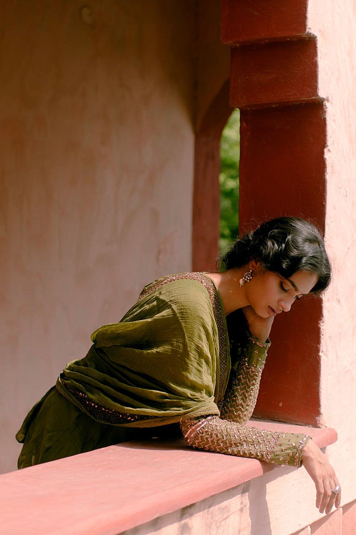 Mehendi Green Thread Peplum And Sharara Set