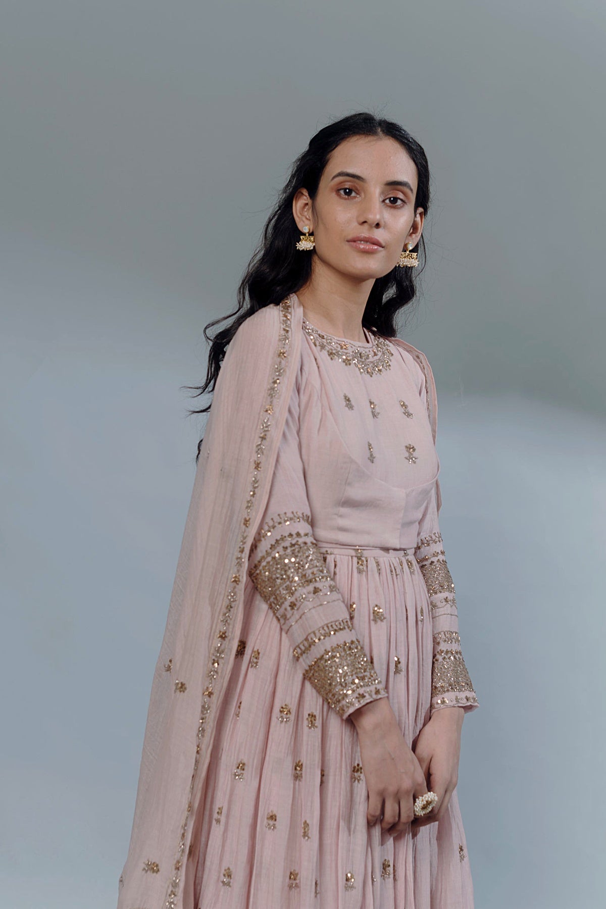 Powder Pink Embellished Anarkali And Sharara Set