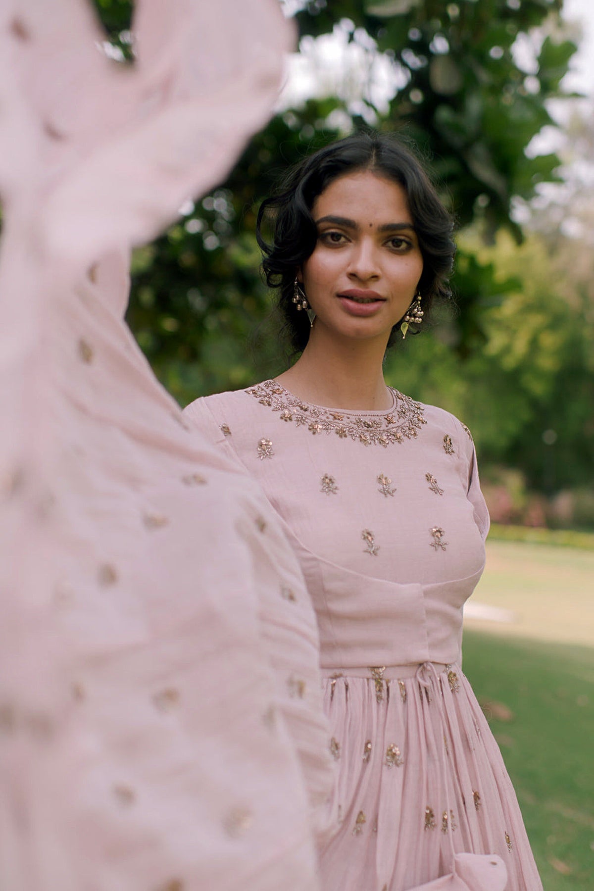 Powder Pink Embellished Anarkali And Sharara Set