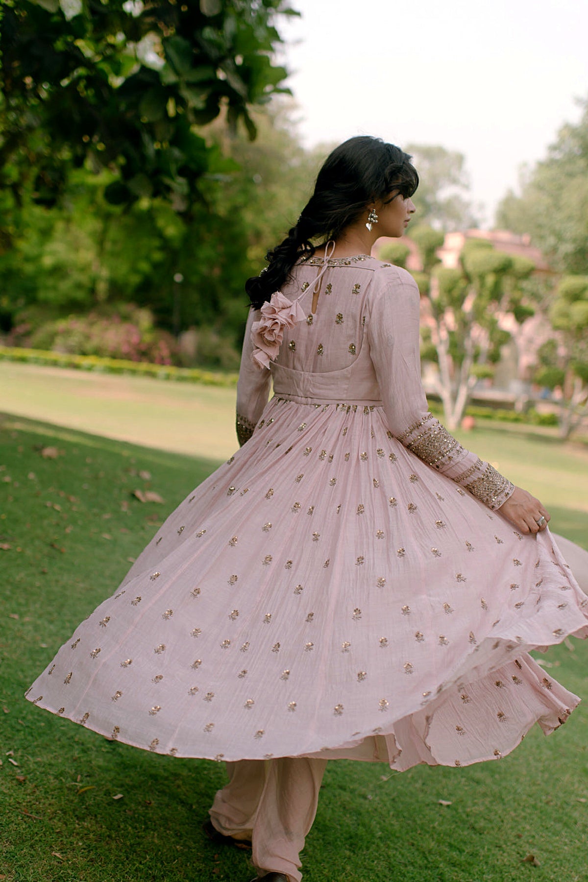 Powder Pink Embellished Anarkali And Sharara Set