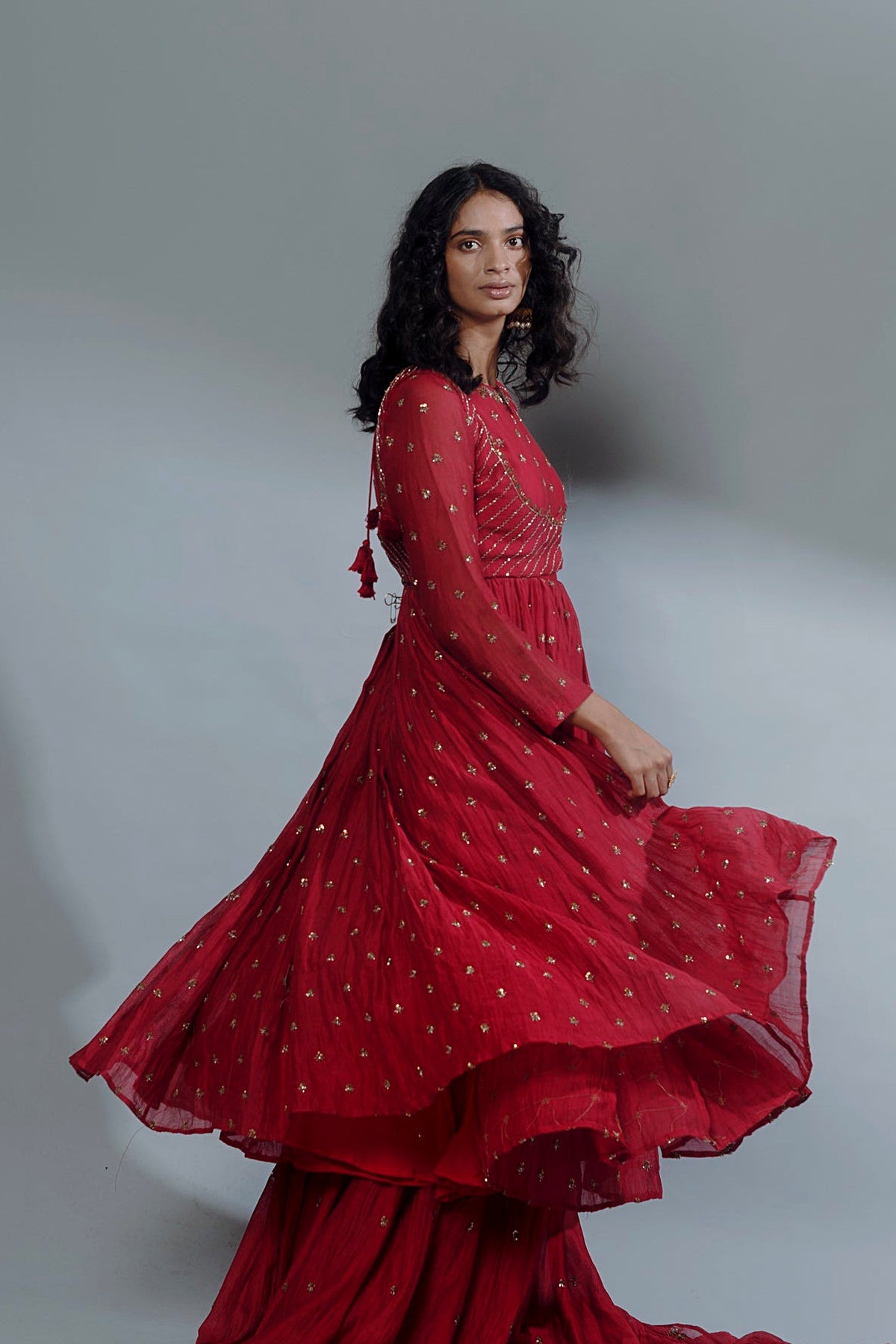 Red Anarkali Set With Sharara Pants
