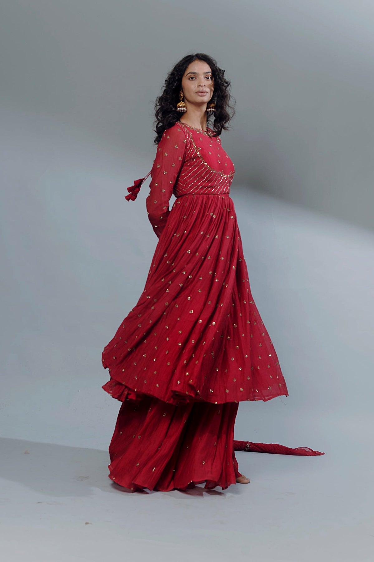 Red Anarkali Set With Sharara Pants