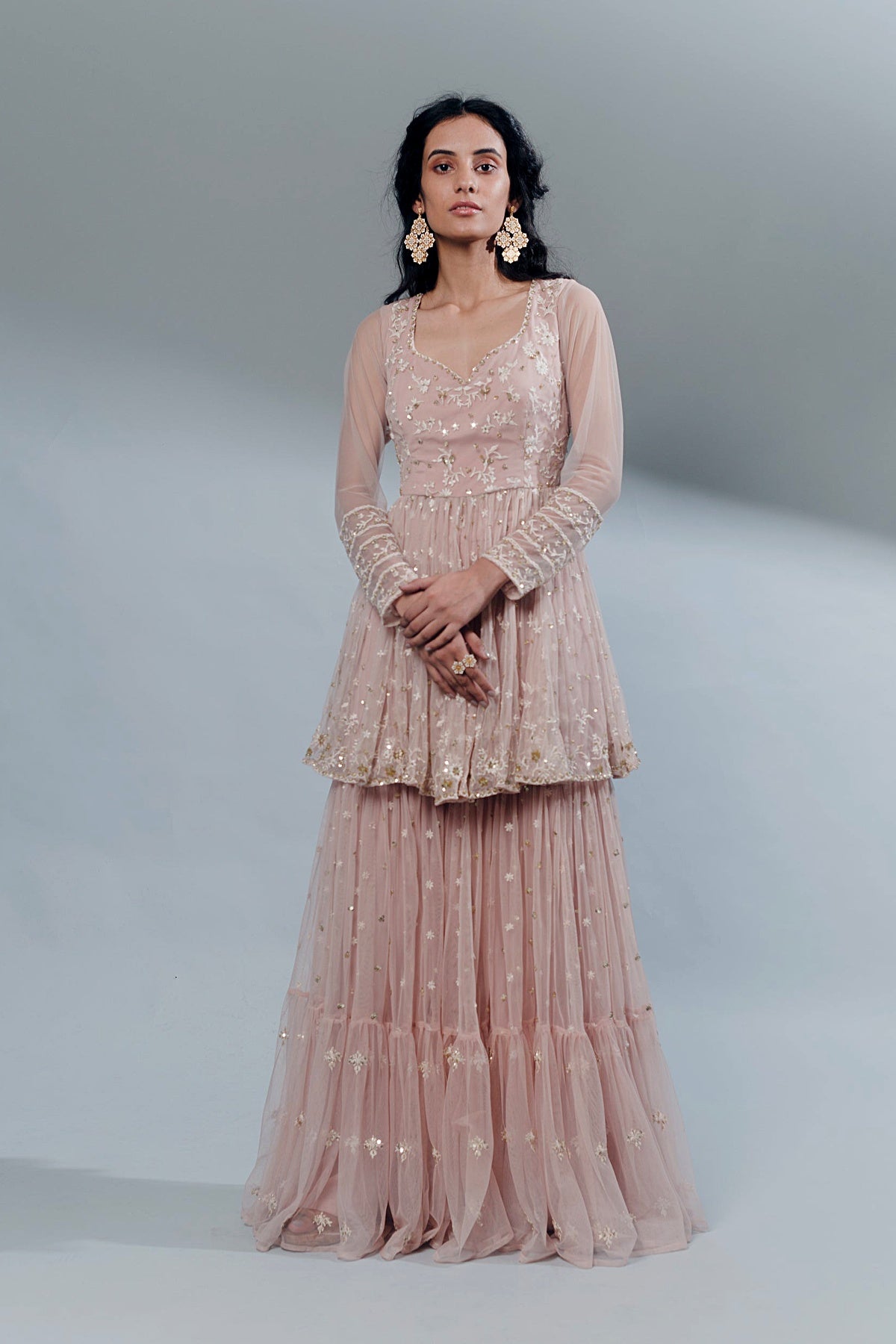 Powder Pink Thred Kurti And Sharara Set