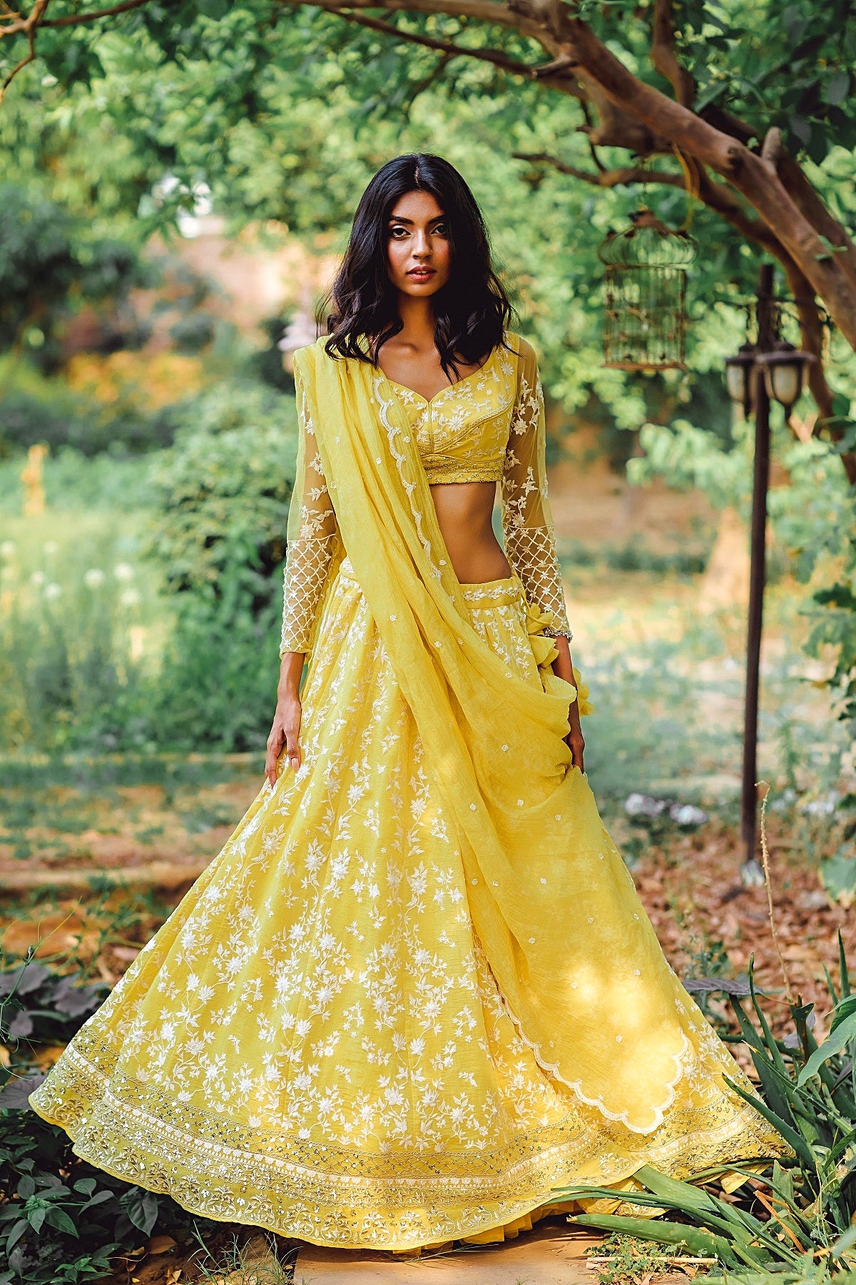 Lemon Yellow Threadwork Lehenga Set