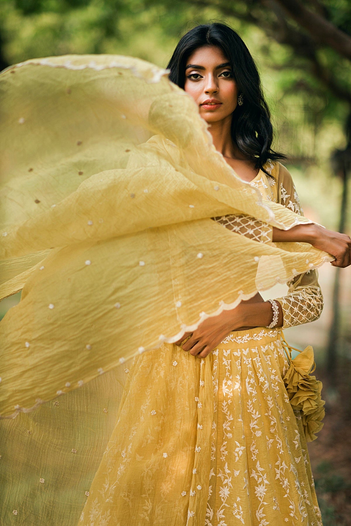 Lemon Yellow Threadwork Lehenga Set