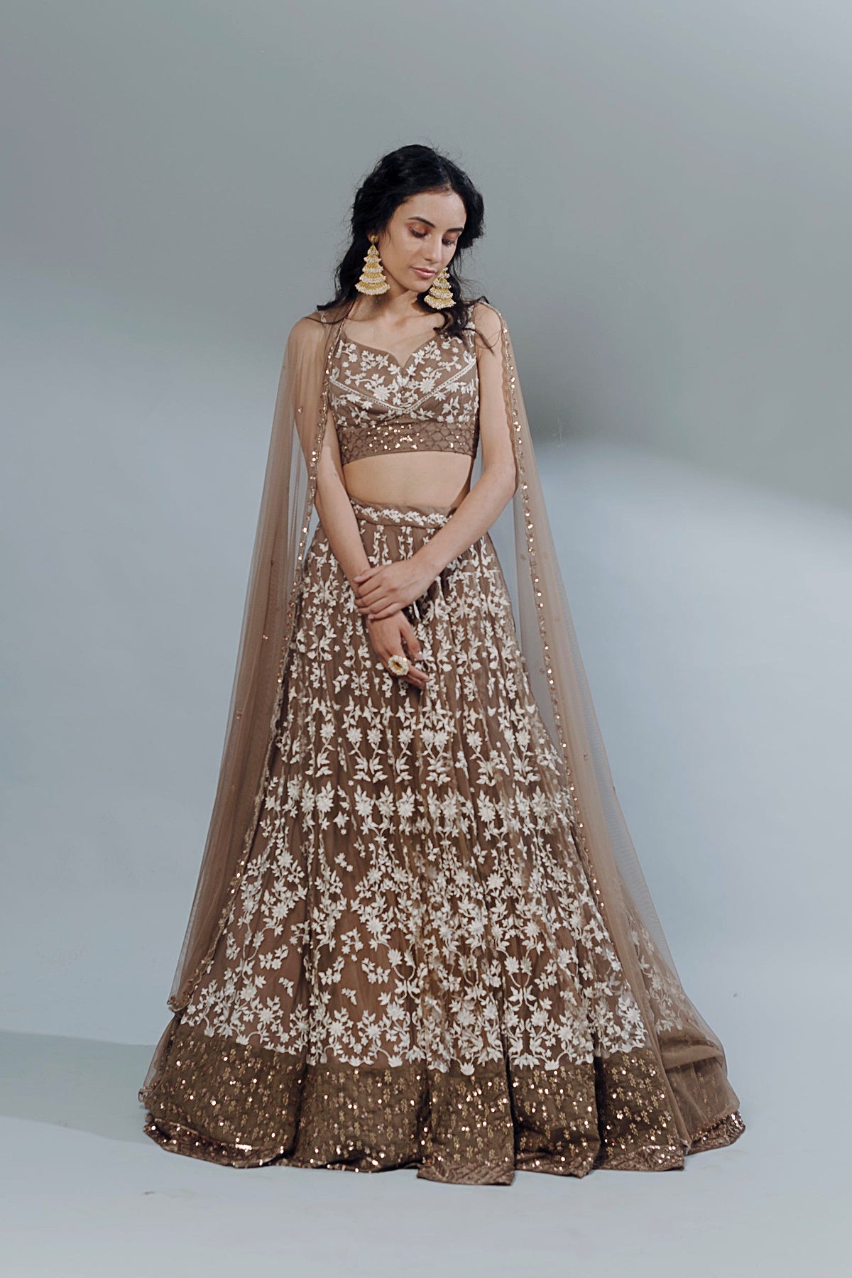 Coffee Thread Work Lehenga Set