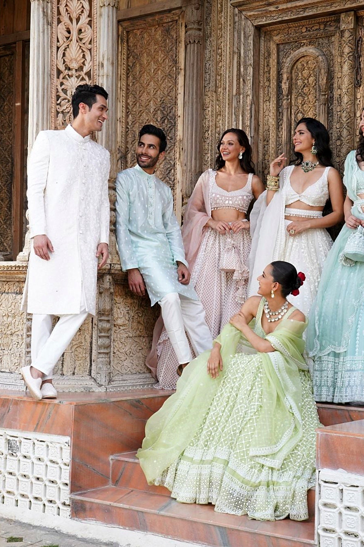 Mint Organza With White Moti Work Lehenga Set