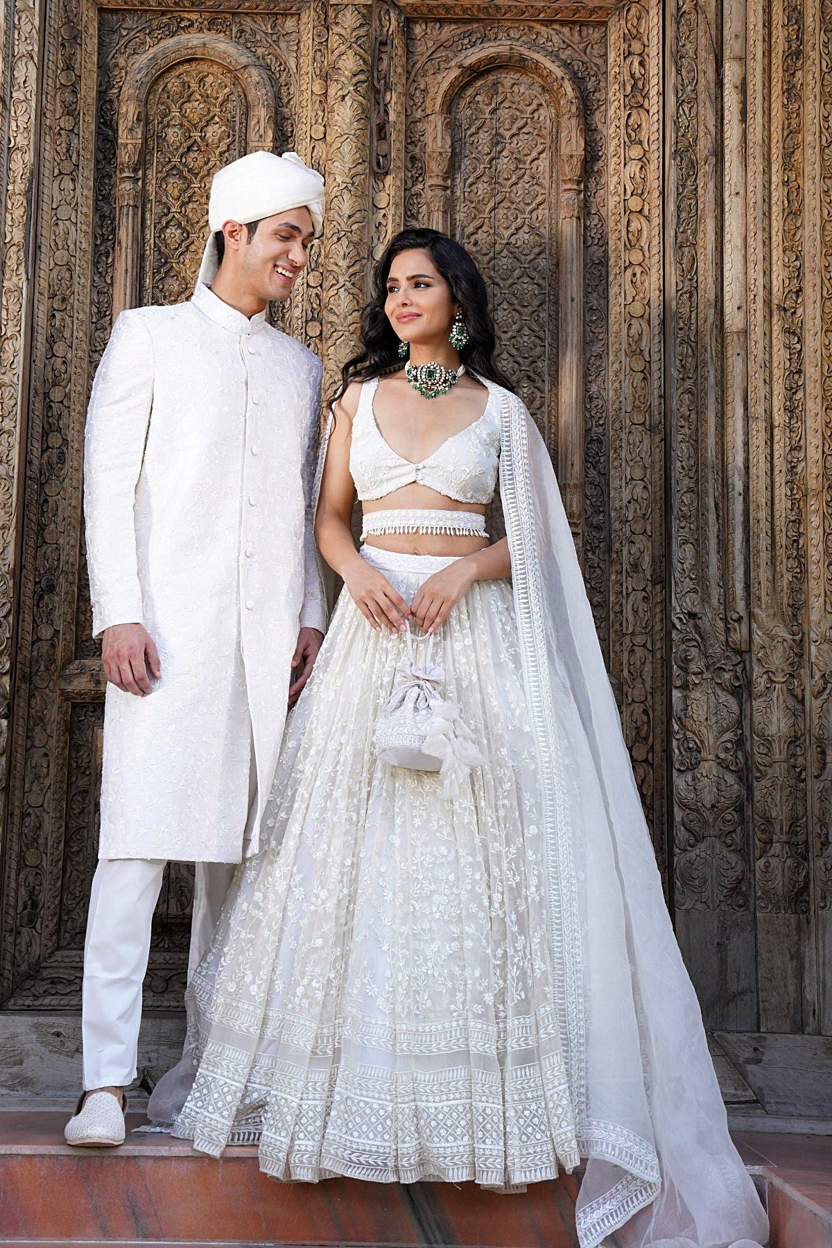 White On White Heavy Jaal Work Lehenga Set