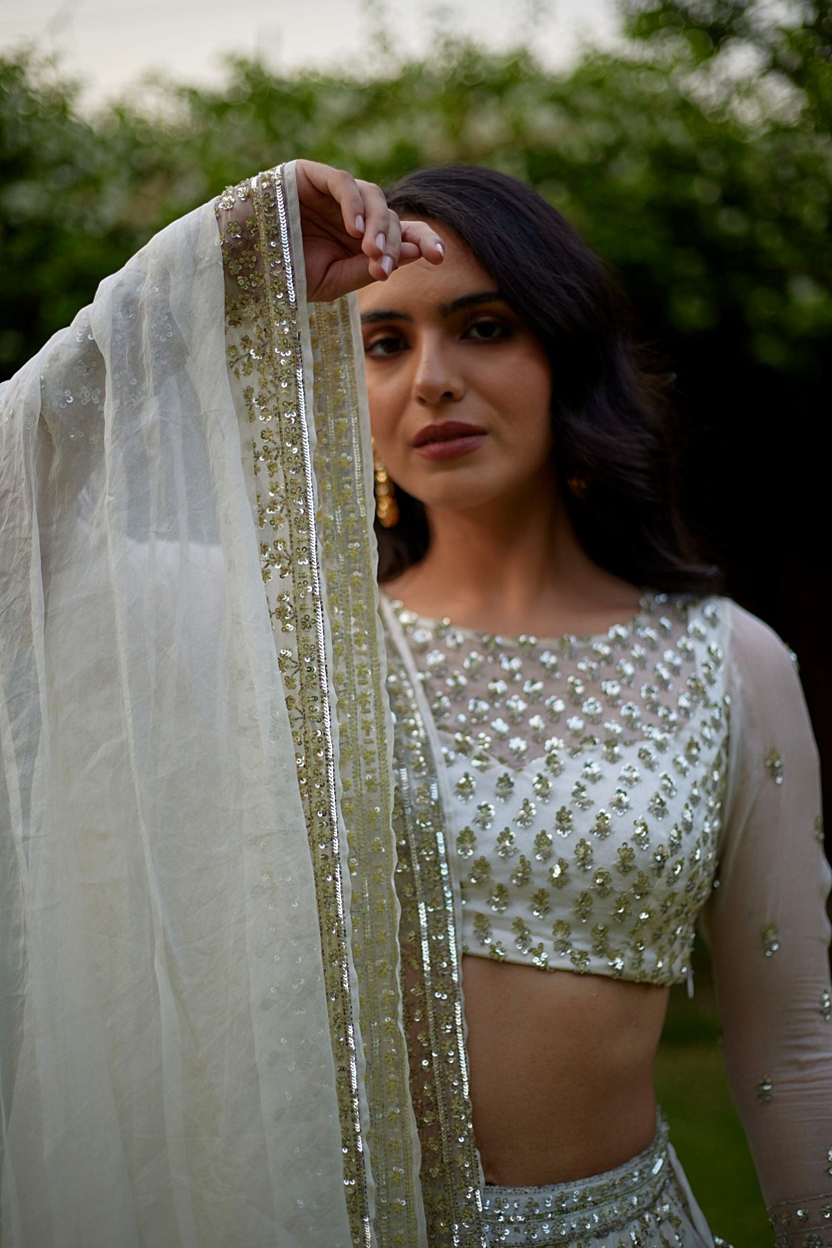 Off White Heavy Line Work Lehenga Set
