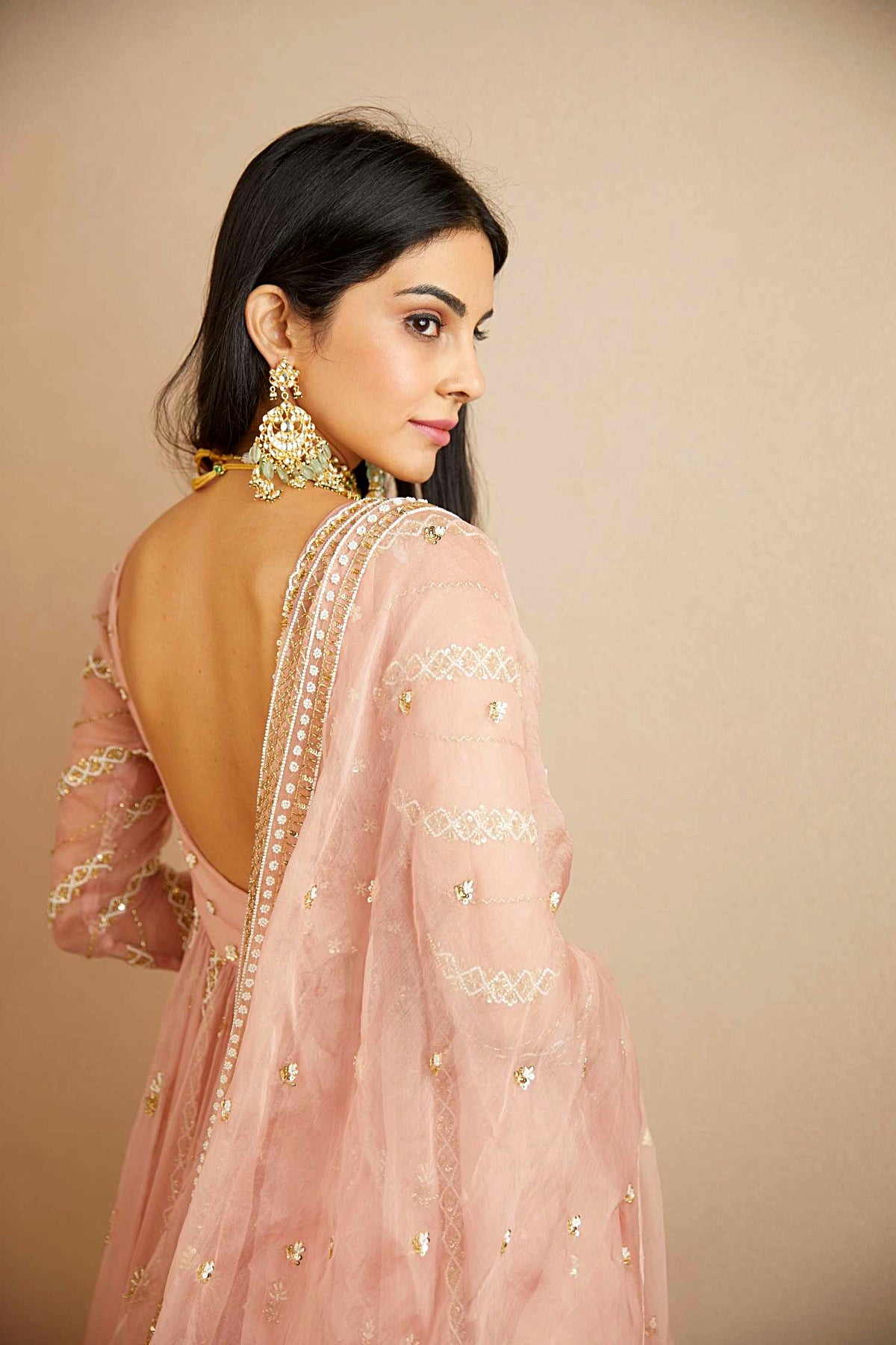 Blush Pink Organza Anarkali With Sharara Set