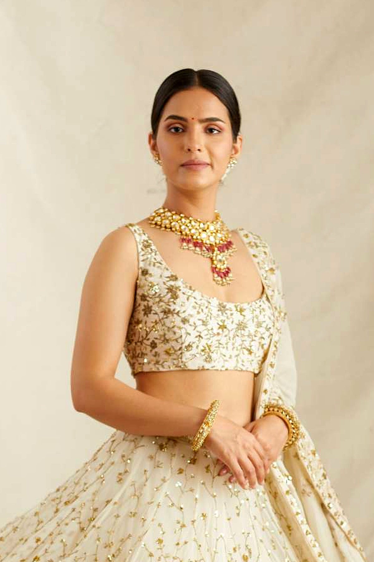 Off White Heavy Jaal Work Lehenga Set