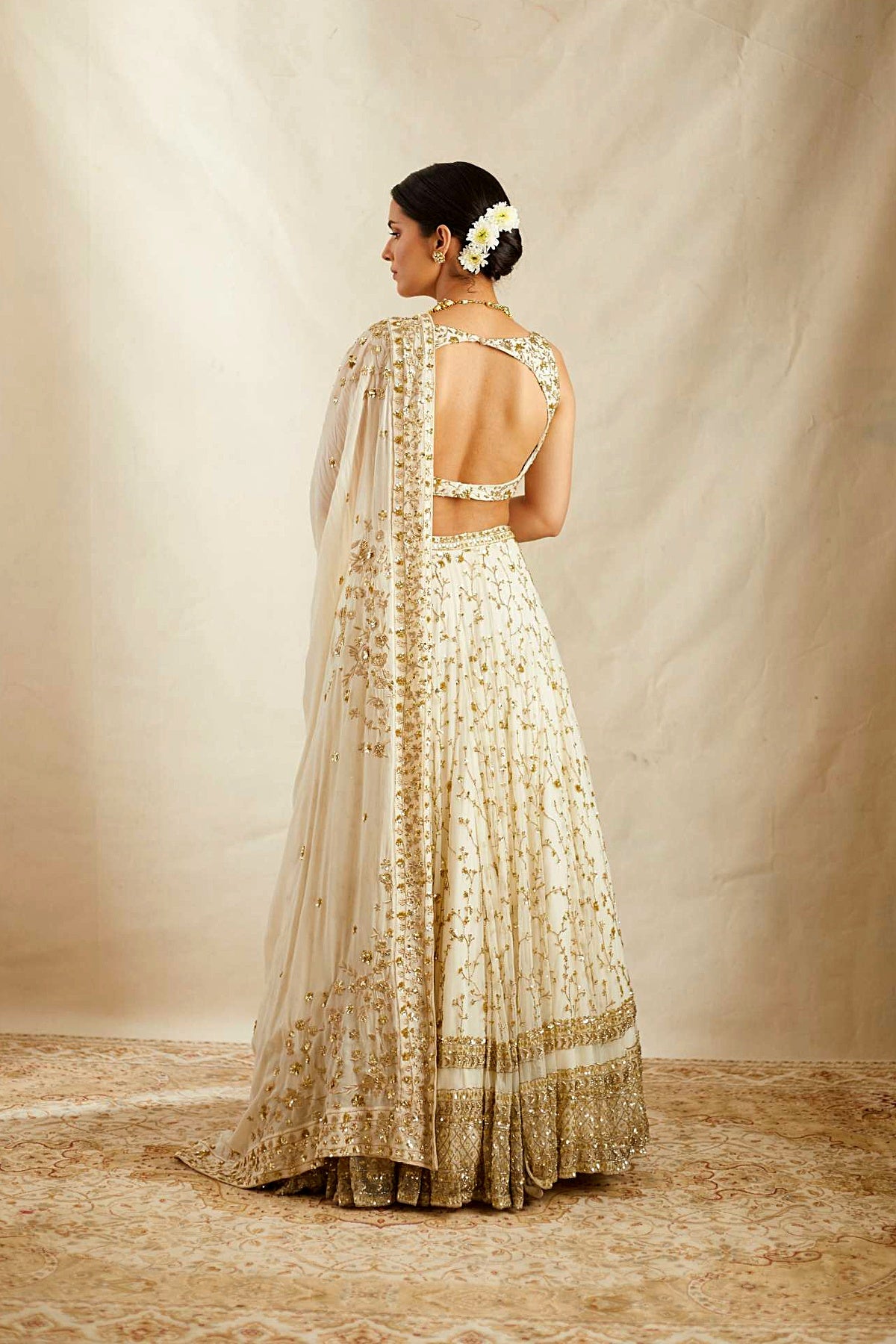 Off White Heavy Jaal Work Lehenga Set