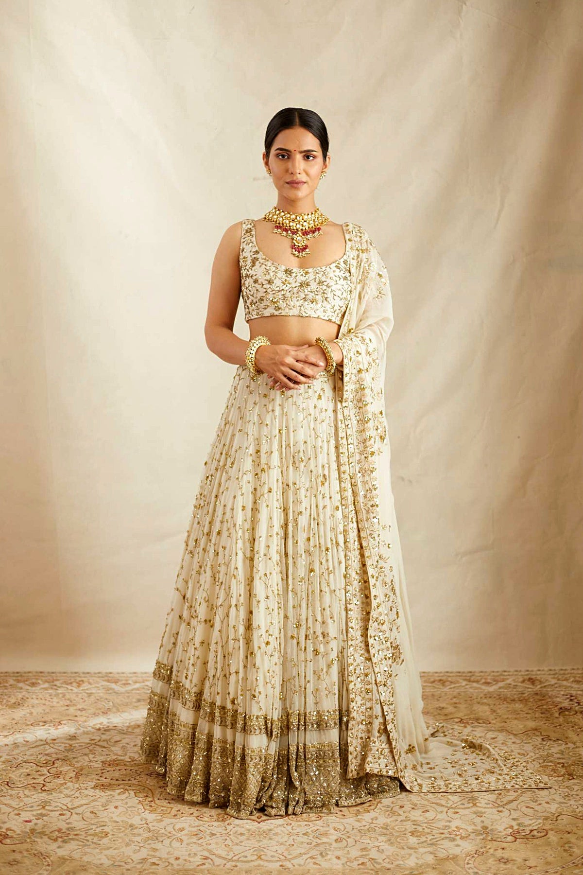 Off White Heavy Jaal Work Lehenga Set
