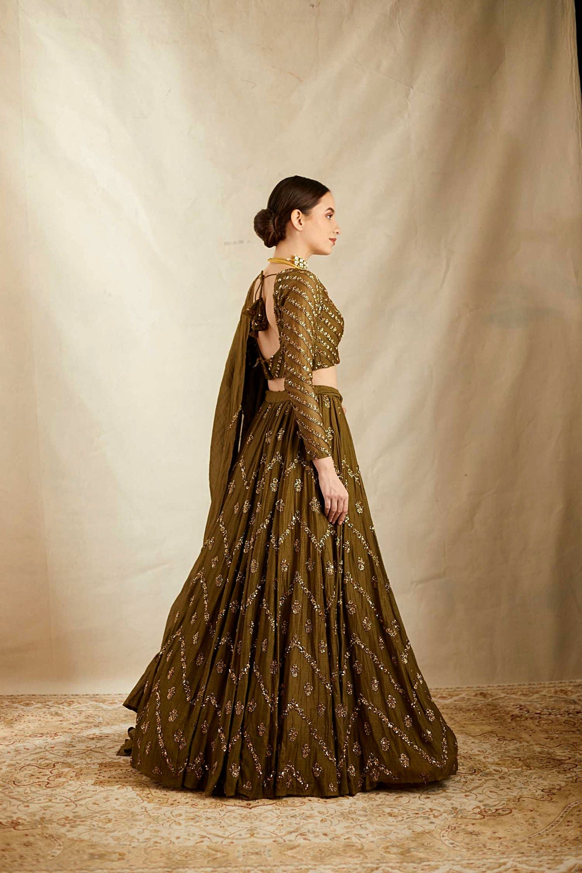 Parrot Green Chanderi Lehenga Set