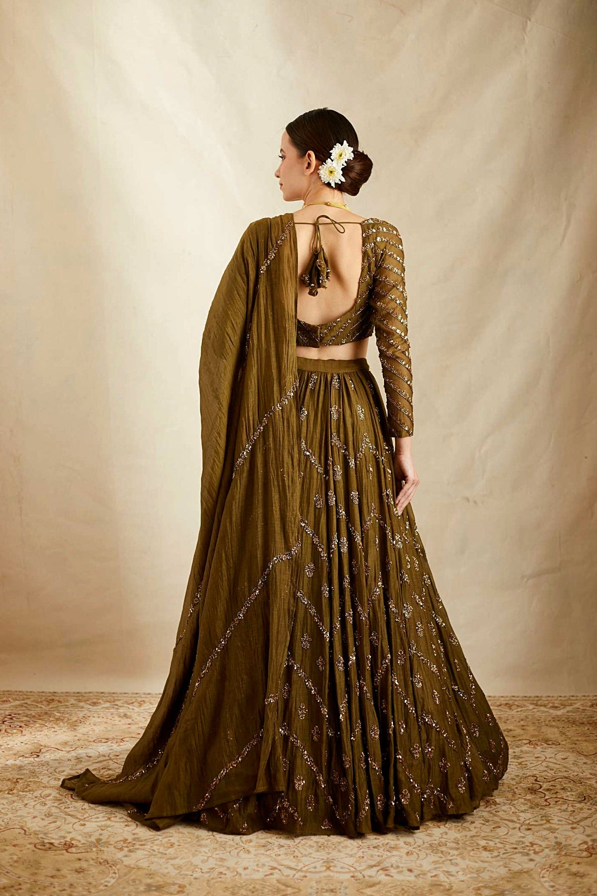 Parrot Green Chanderi Lehenga Set