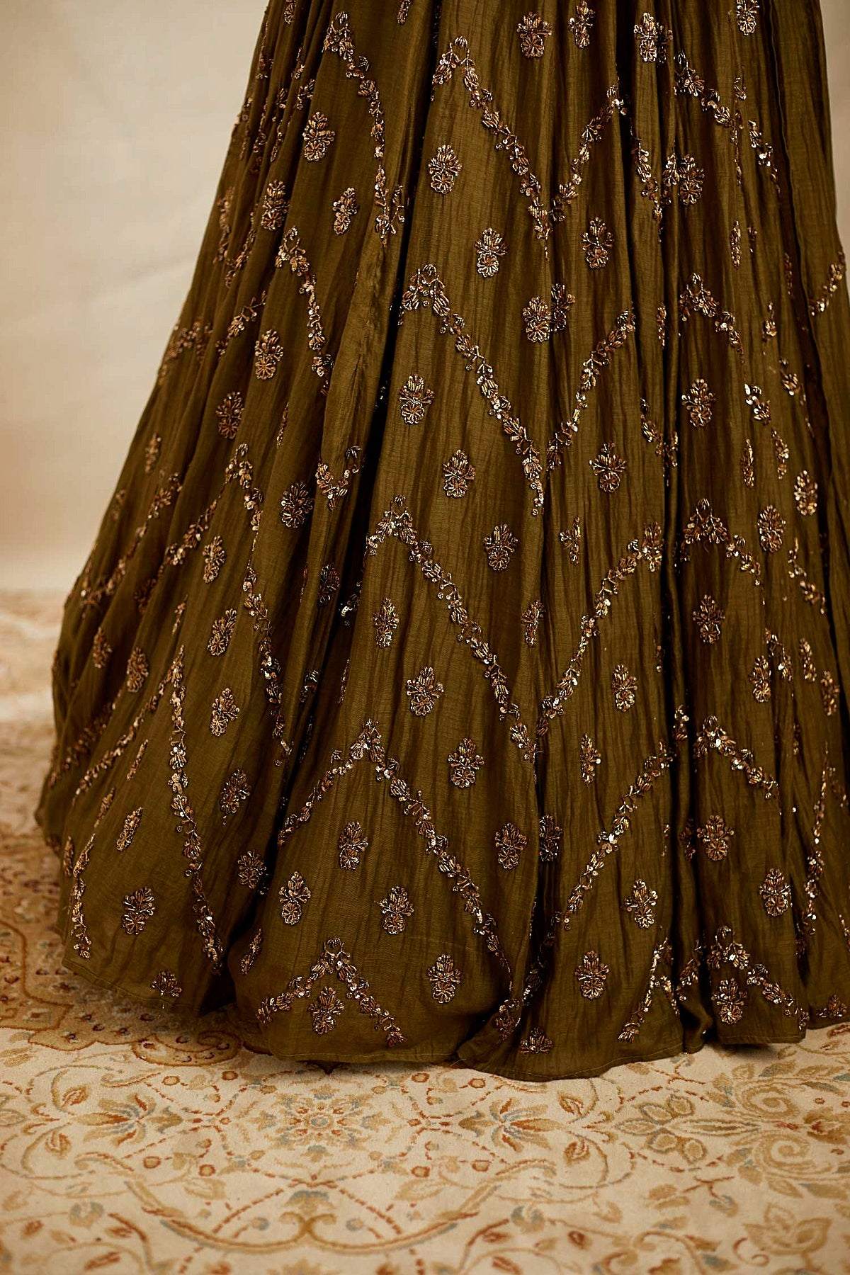 Parrot Green Chanderi Lehenga Set
