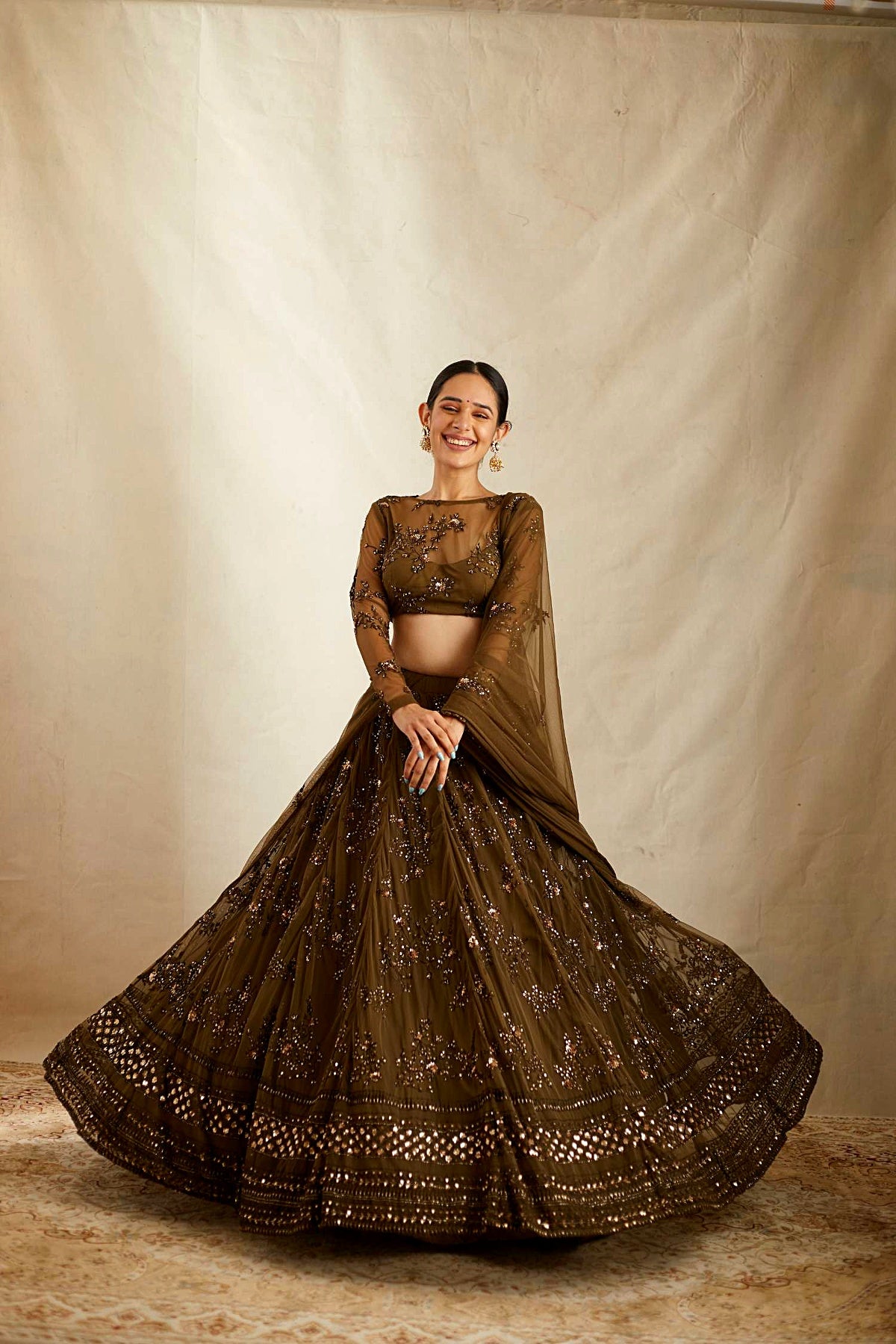 Dark Green Thread Work Lehenga Set
