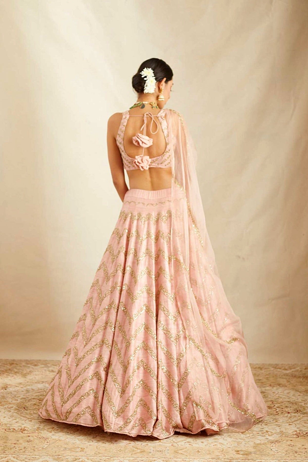 Blush Pink Raw Silk Zig Zag Work Lehenga Set