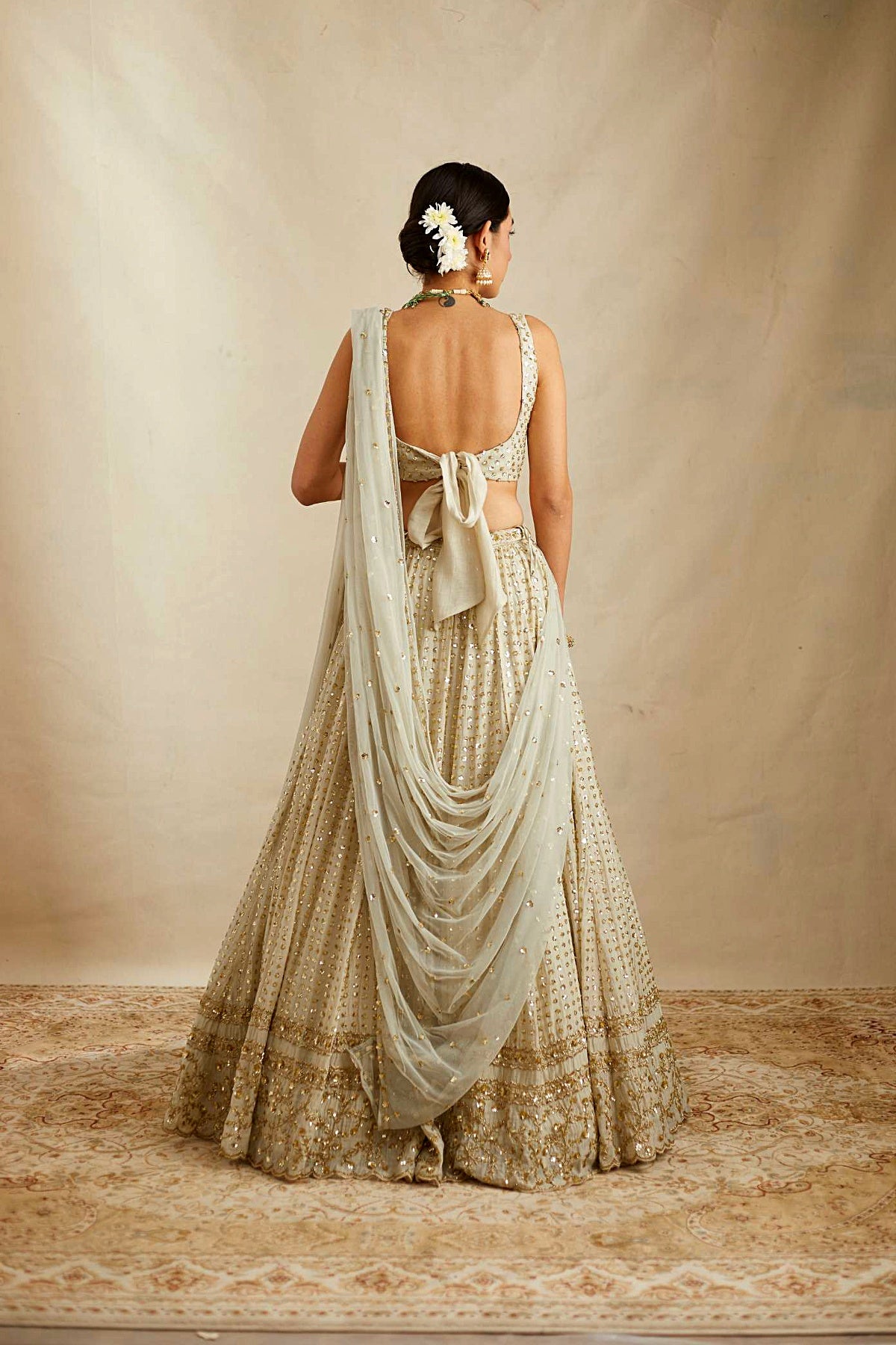 Mint Chanderi Heavy Sitara Work Lehenga Set