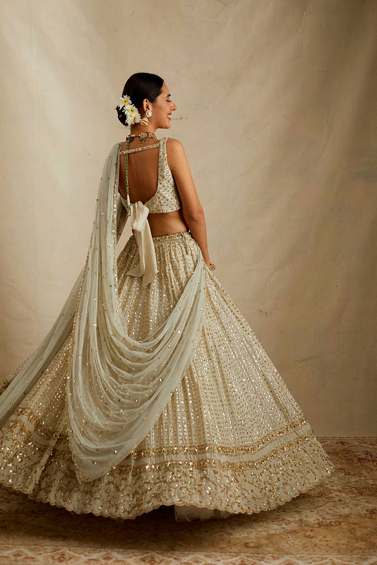 Mint Chanderi Heavy Sitara Work Lehenga Set