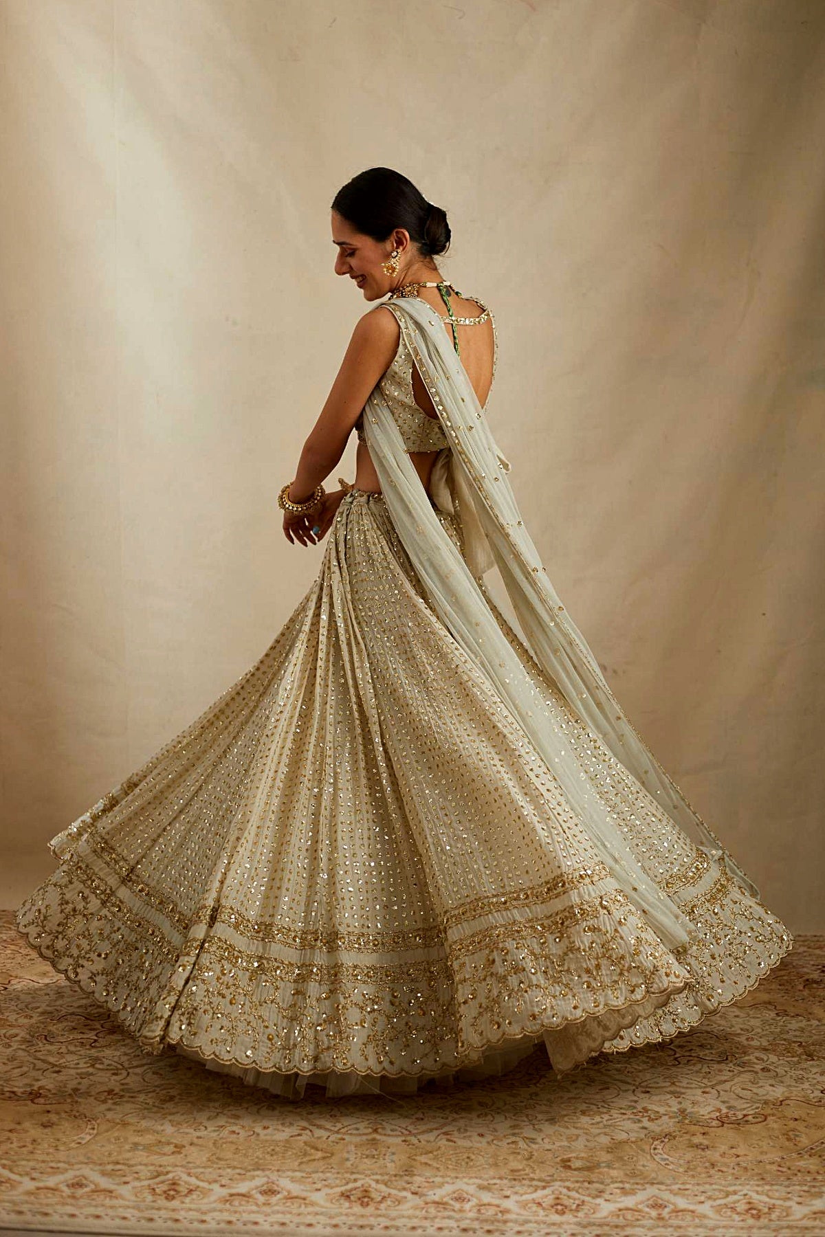 Mint Chanderi Heavy Sitara Work Lehenga Set