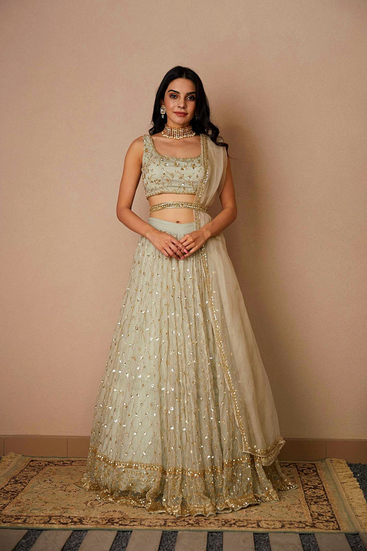 Light Grey Organza Lehenga Set