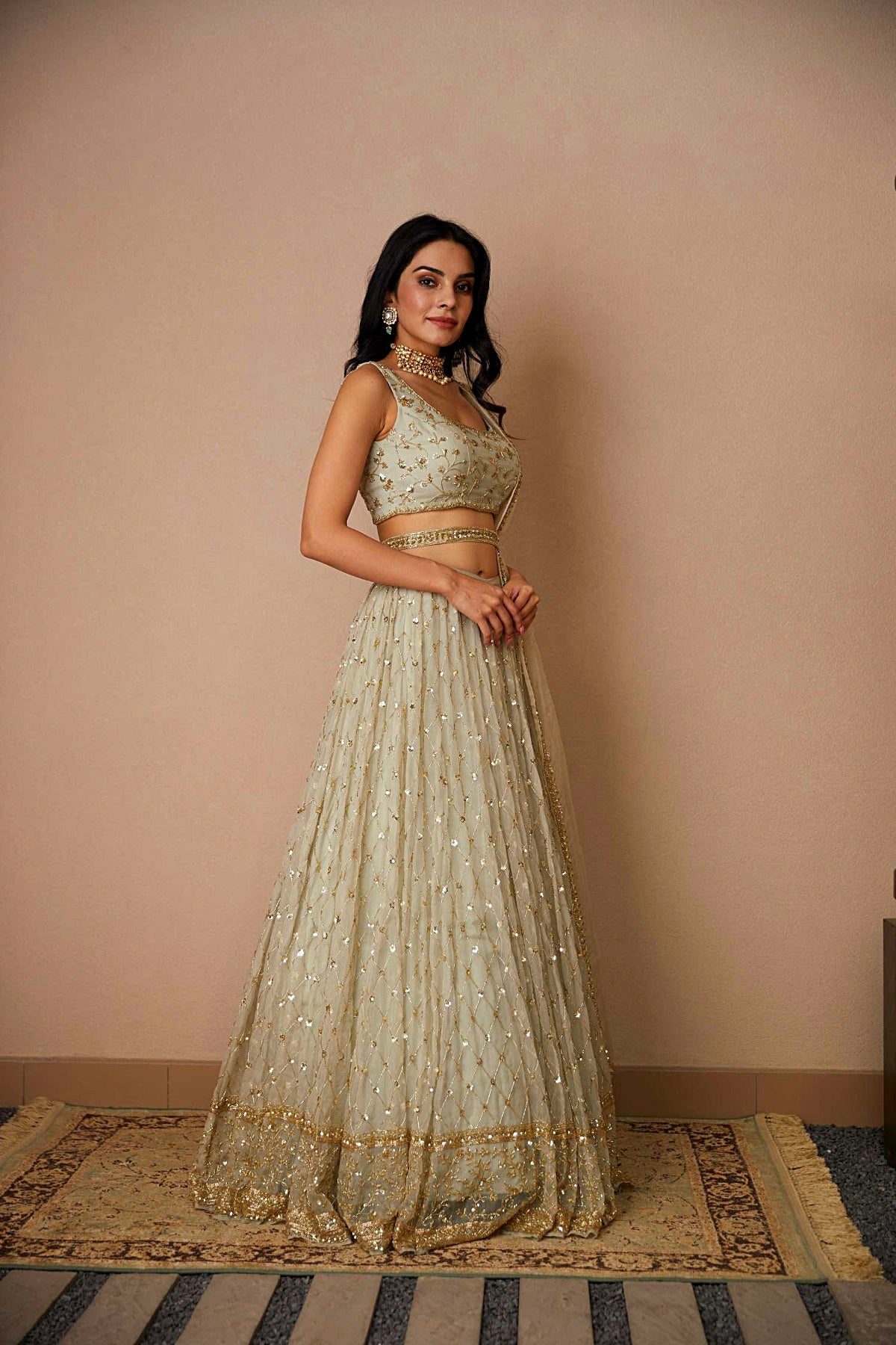 Light Grey Organza Lehenga Set