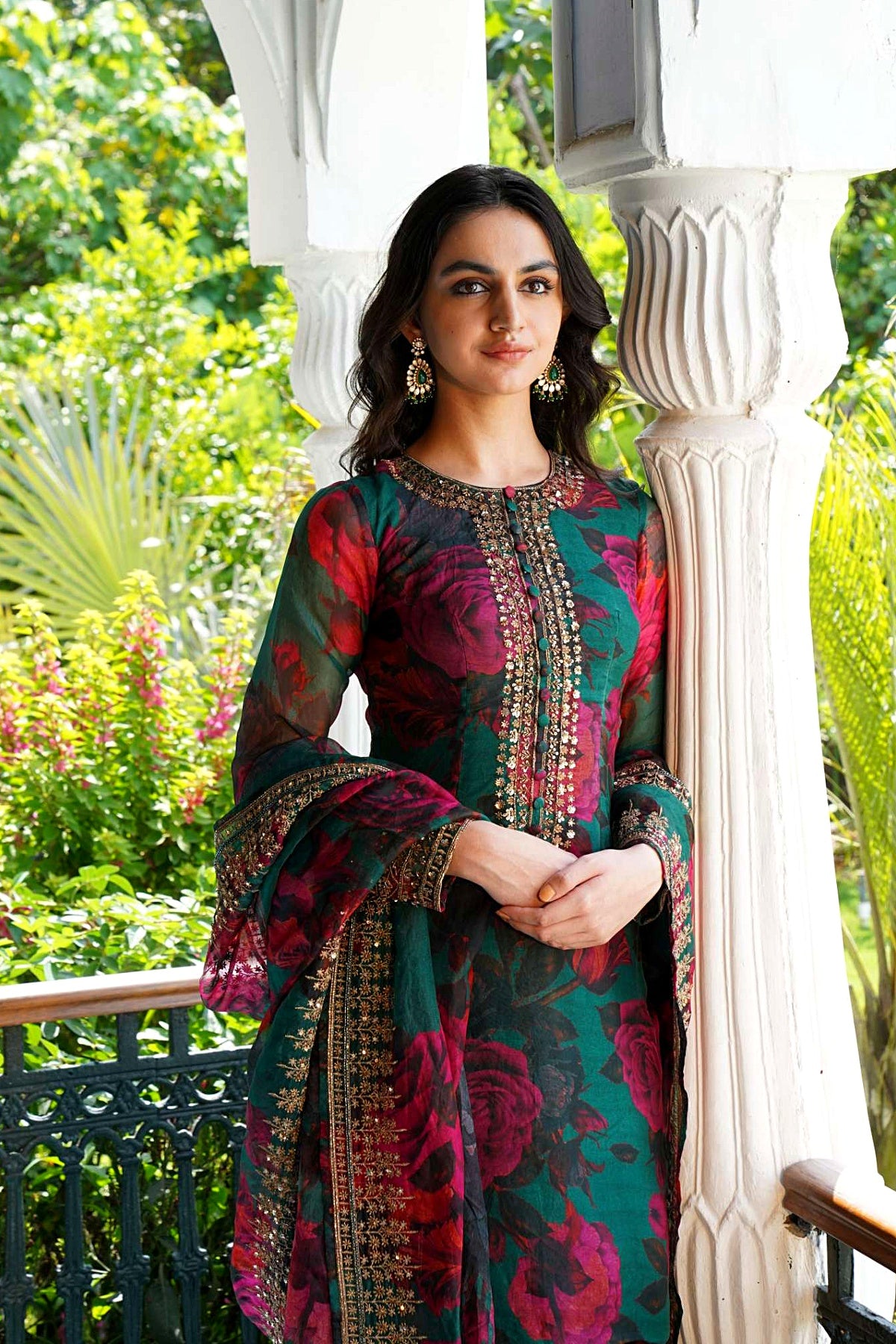 Teal Green Floral Kurti Set