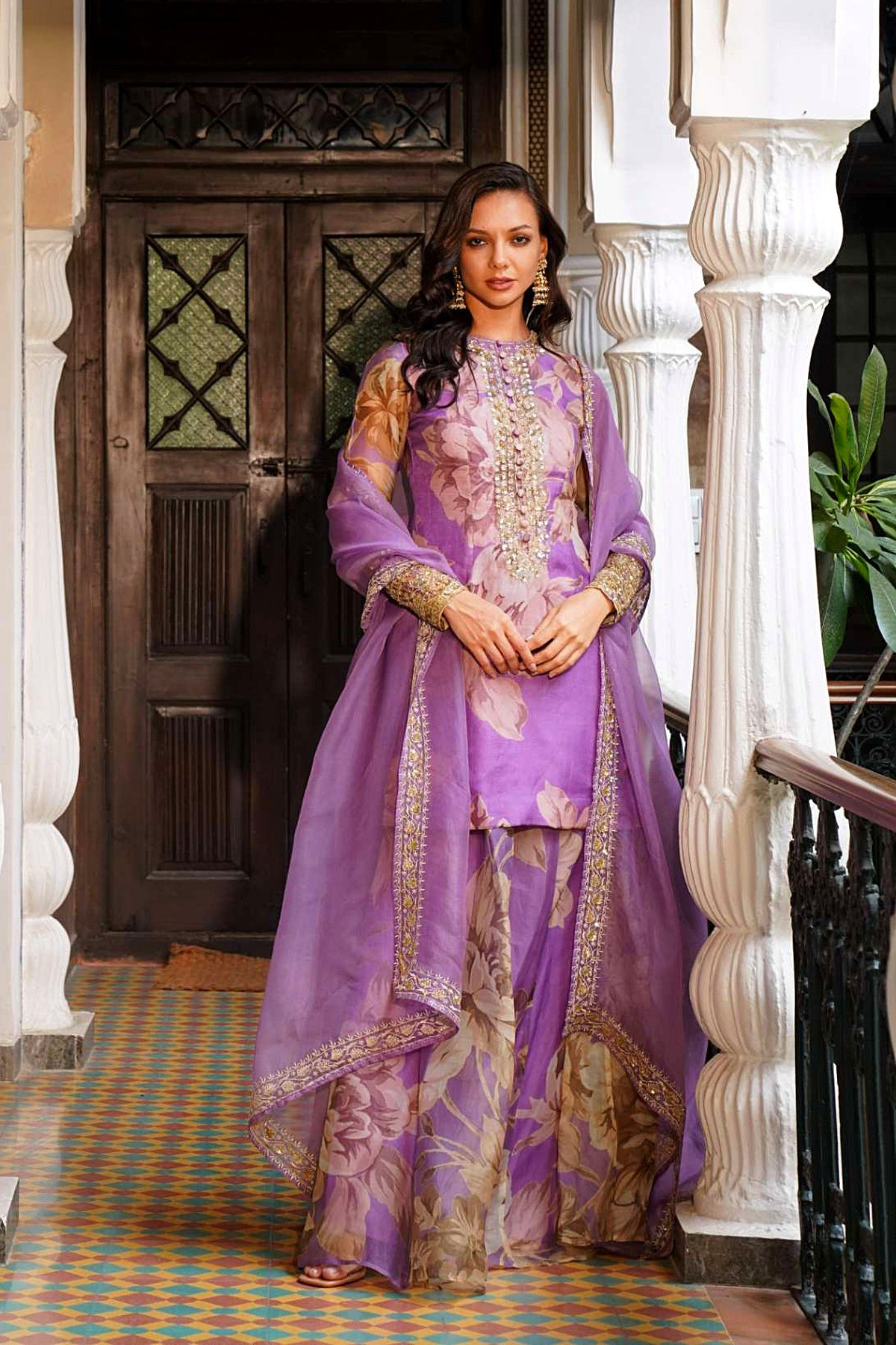Lavender Floral Kurti Set
