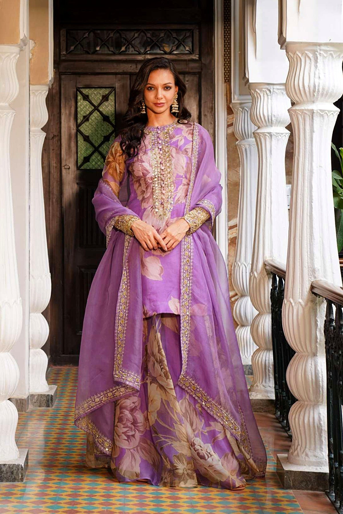 Lavender Floral Kurti Set