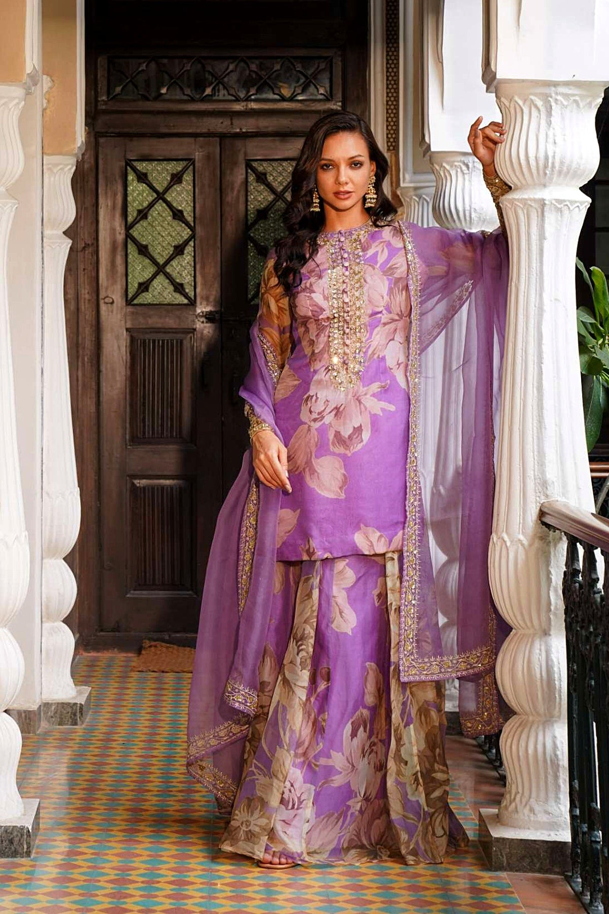 Lavender Floral Kurti Set