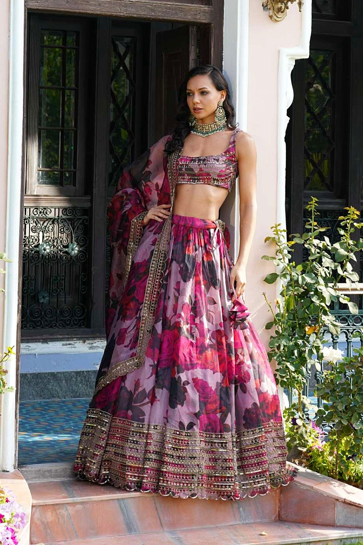 Lilac Organza Floral Lehenga Set