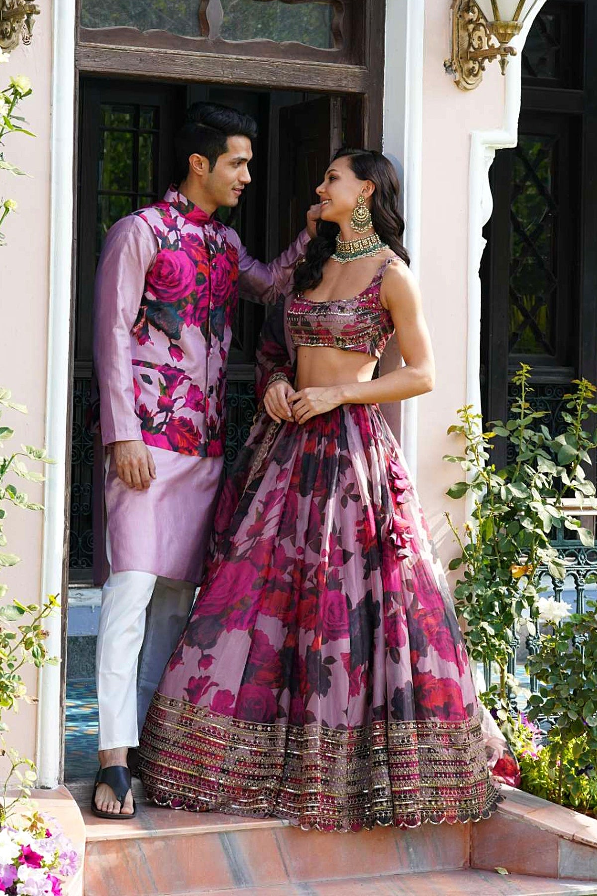 Lilac Organza Floral Lehenga Set