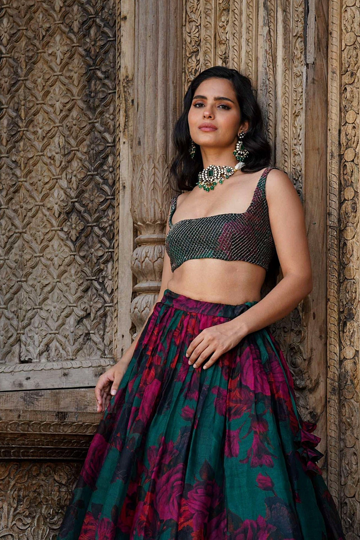 Teal Green Floral Lehenga Set