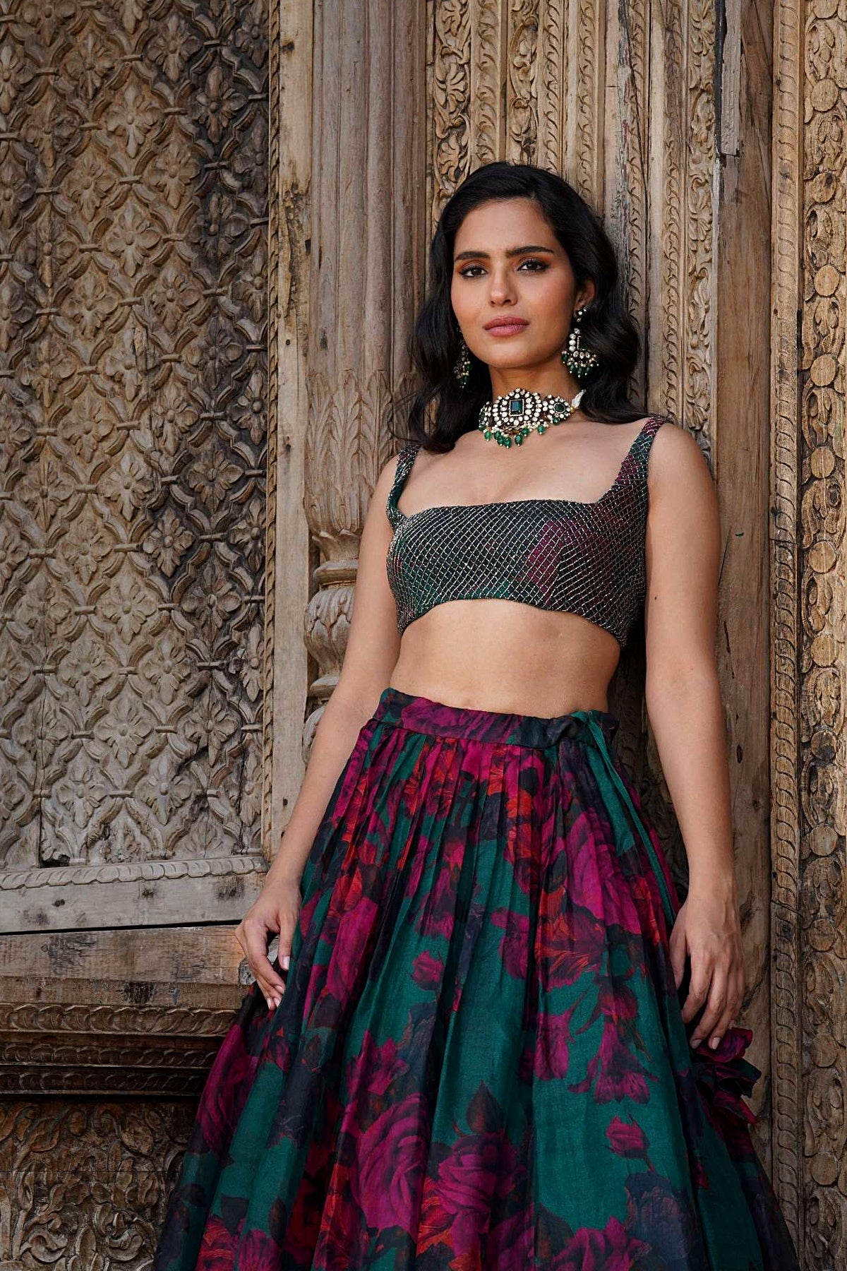Teal Green Floral Lehenga Set