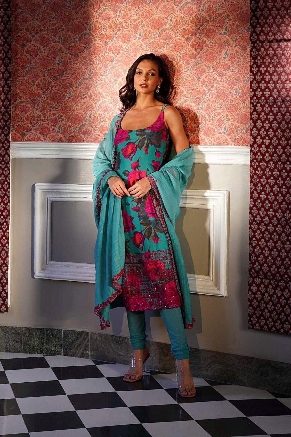 Sky Blue Floral Kurti Set