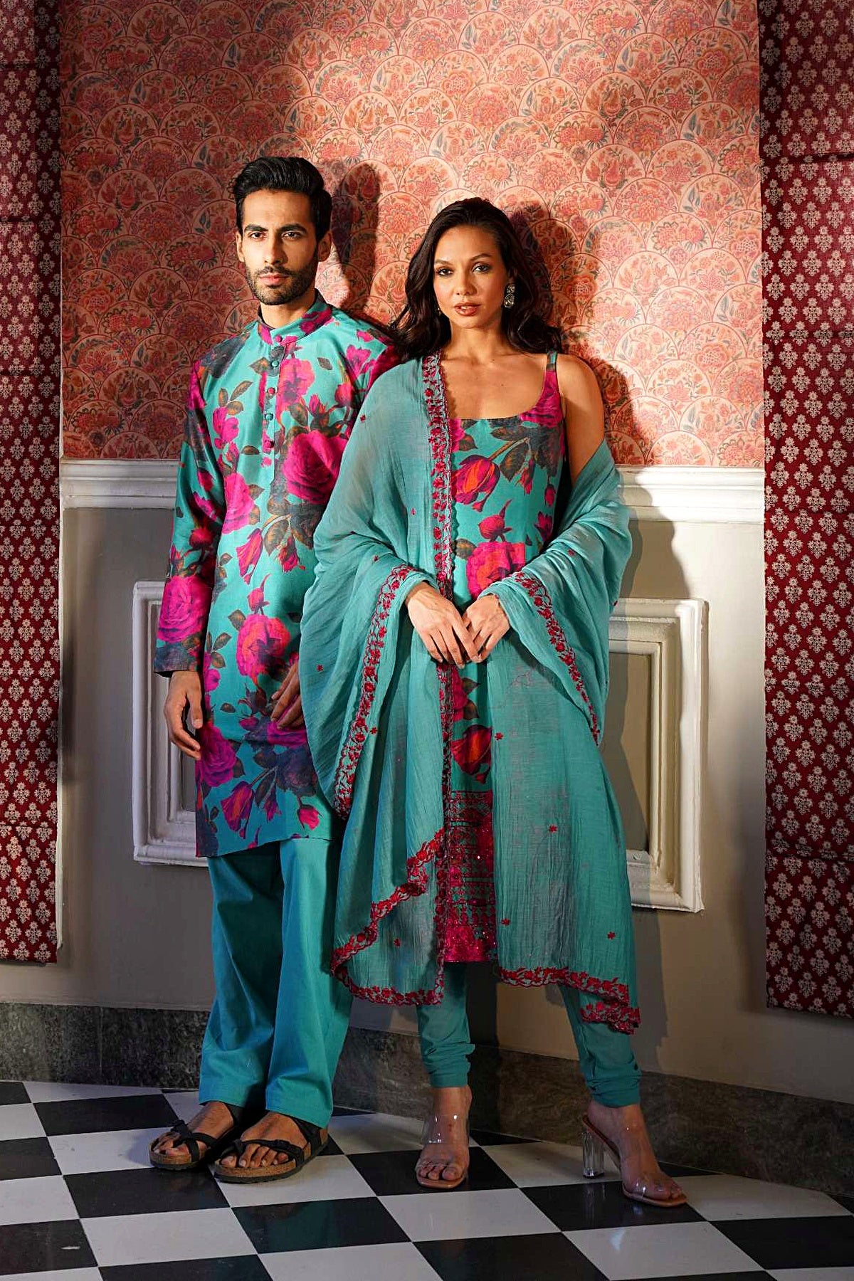 Sky Blue Floral Kurti Set
