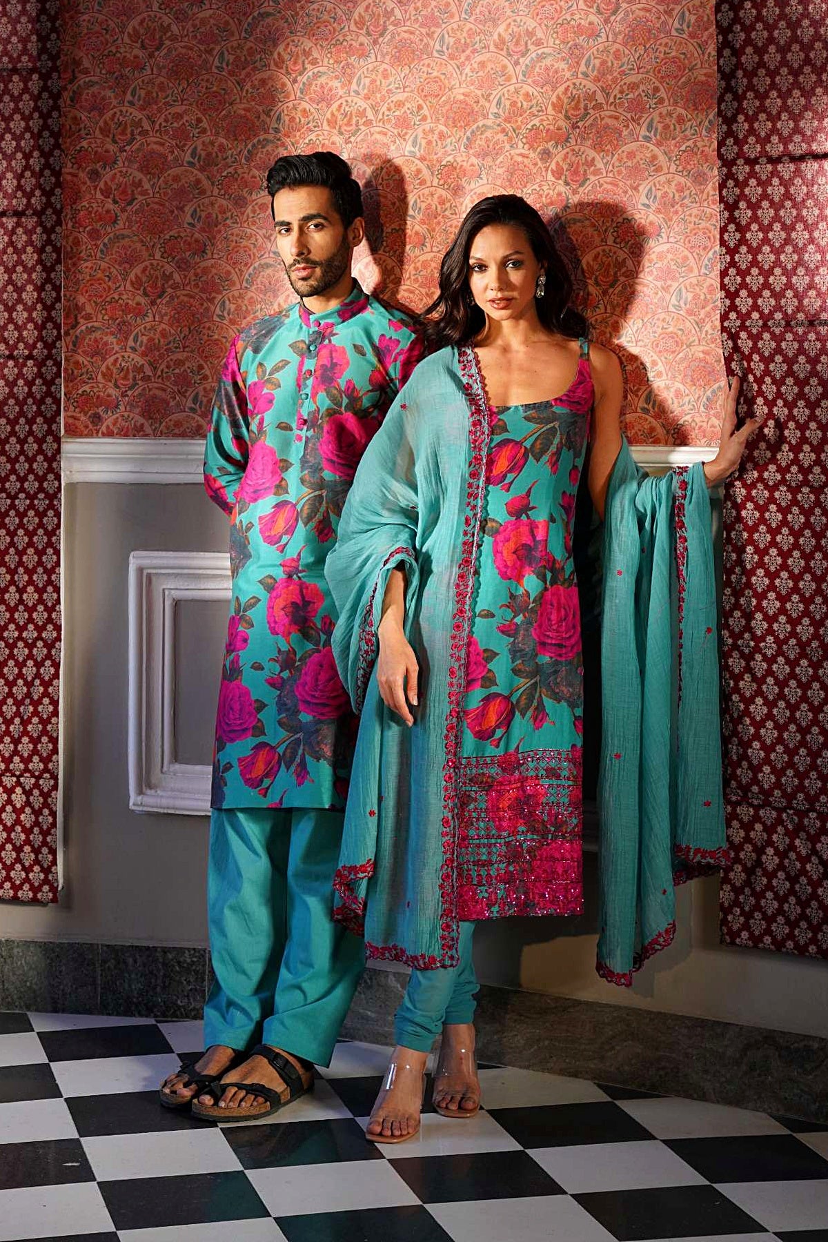 Sky Blue Floral Kurti Set